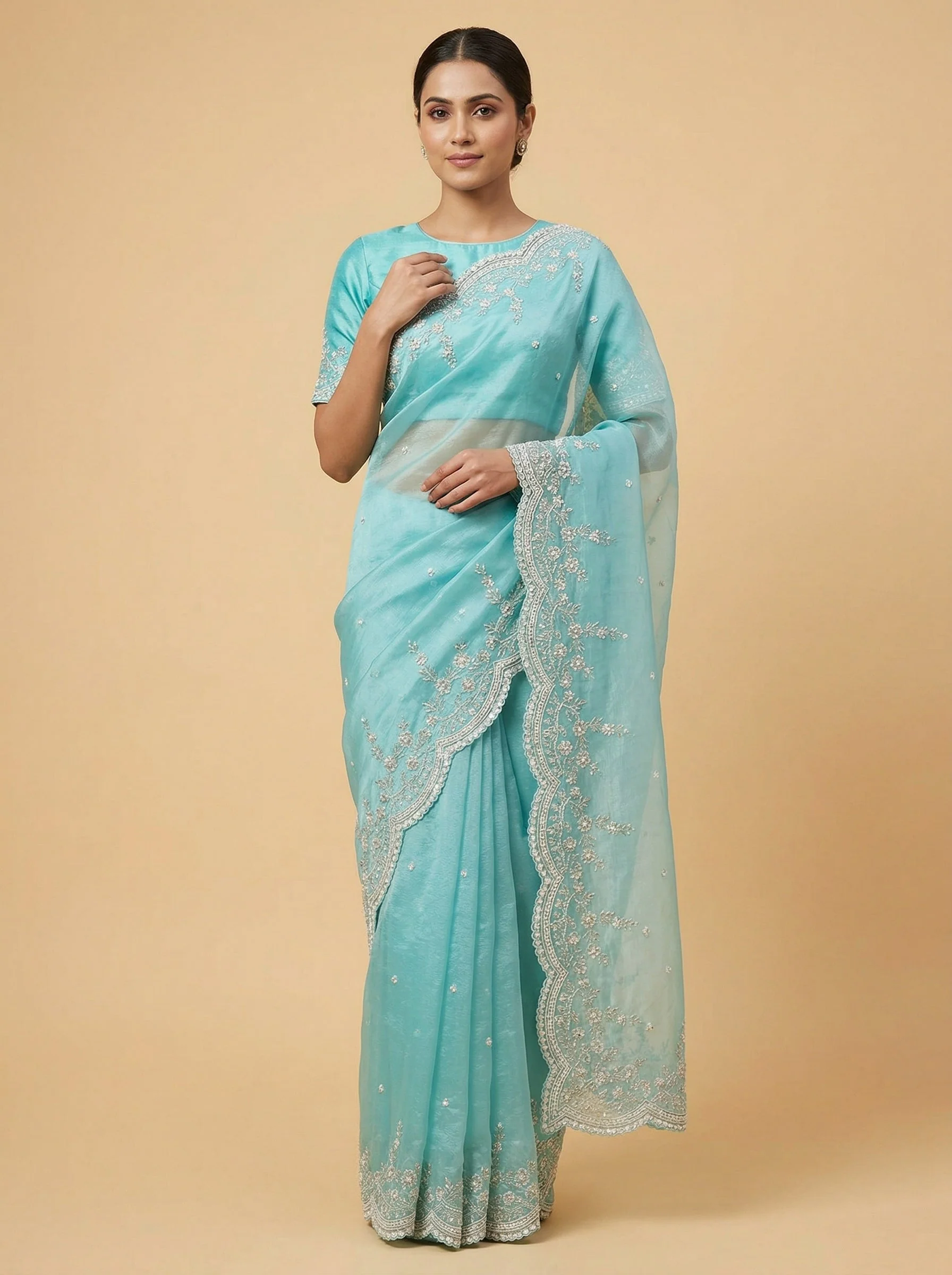 Ocean Blue Intense Embroidered Saree