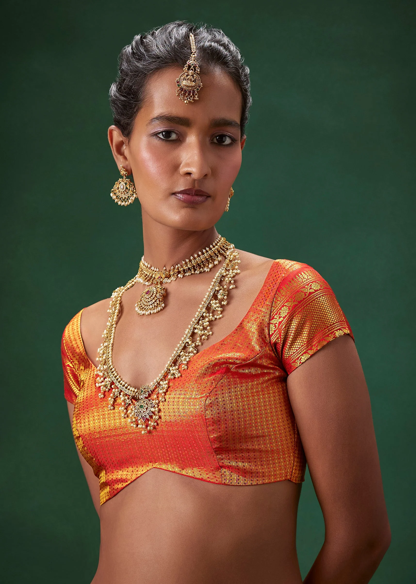 Off White Bridal Kanjivaram Saree with Unstitched Blouse - Image 7