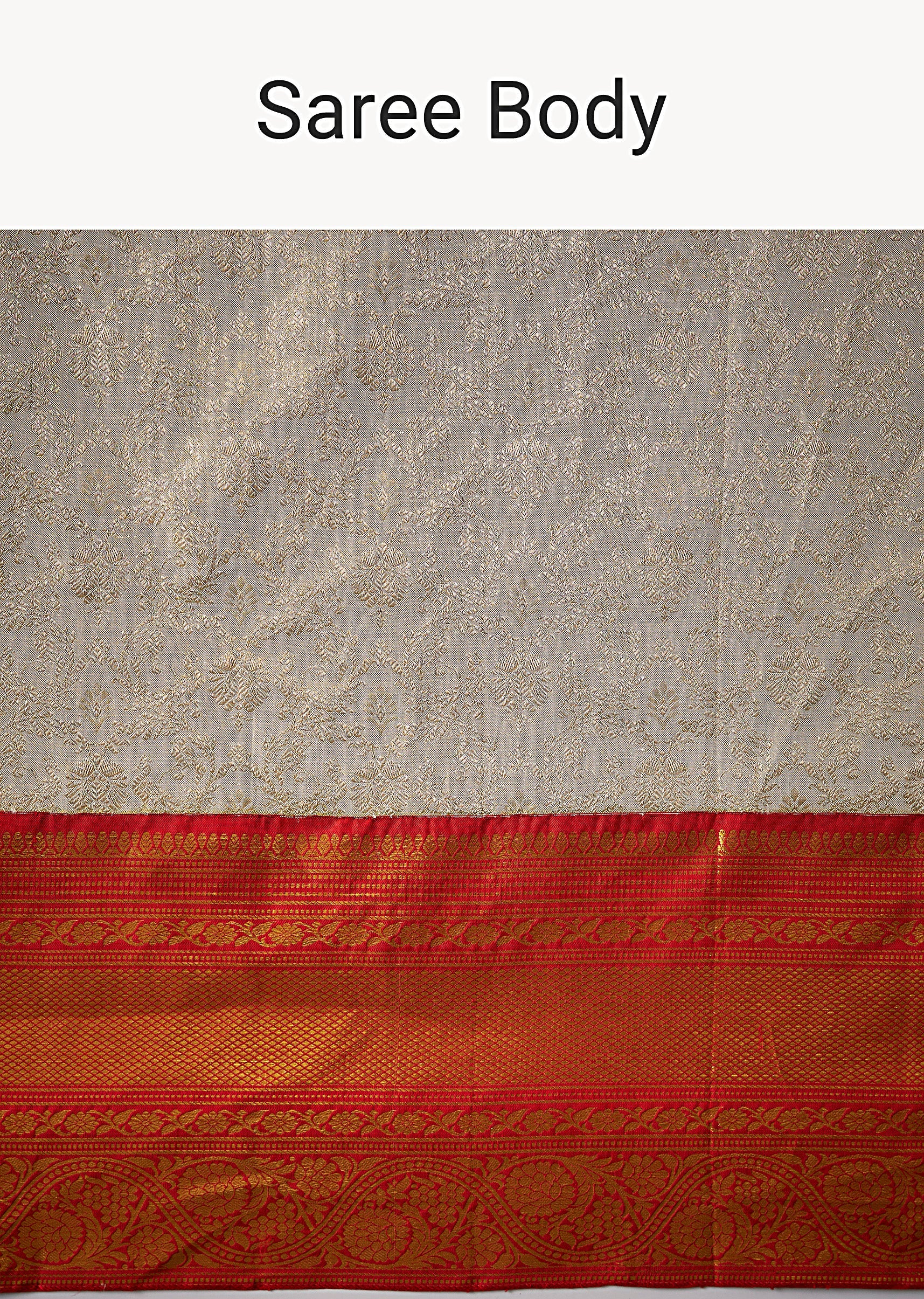 Off White Bridal Kanjivaram Saree with Unstitched Blouse - Image 9