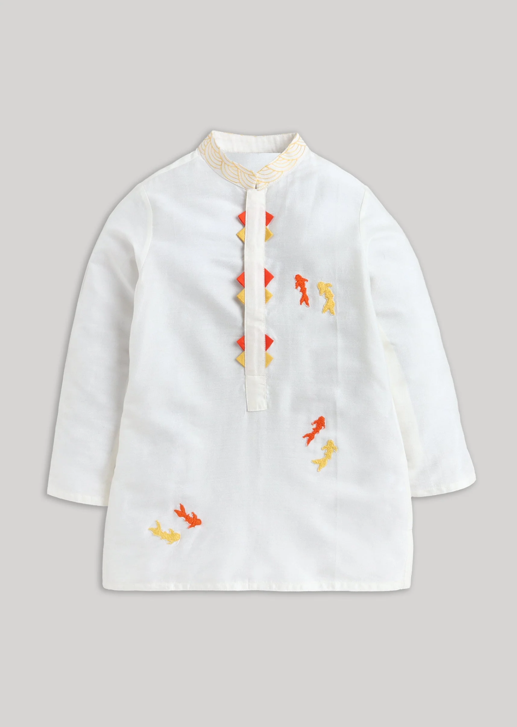 Off White Cotton Kurta Set With Mandarin Collar - Image 2