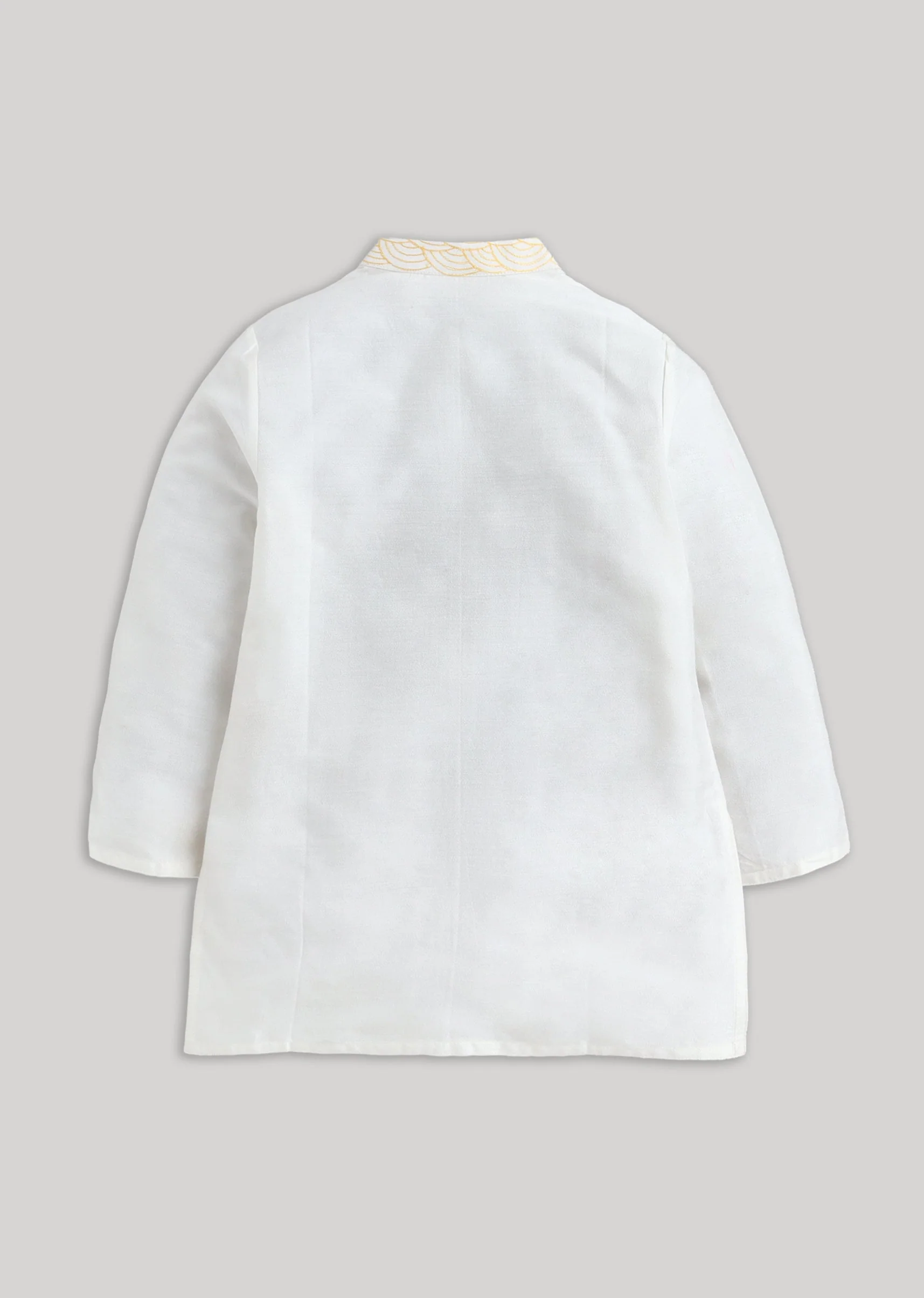 Off White Cotton Kurta Set With Mandarin Collar - Image 3