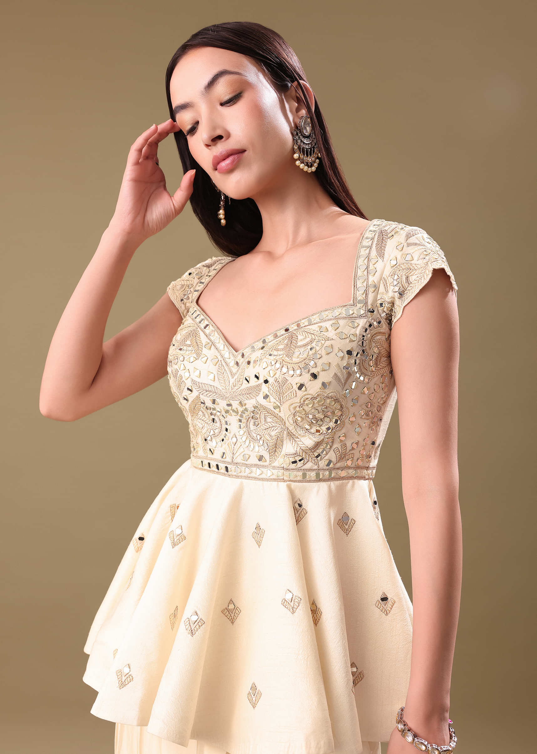 Off White Dhoti With Embroidered Top - Image 2