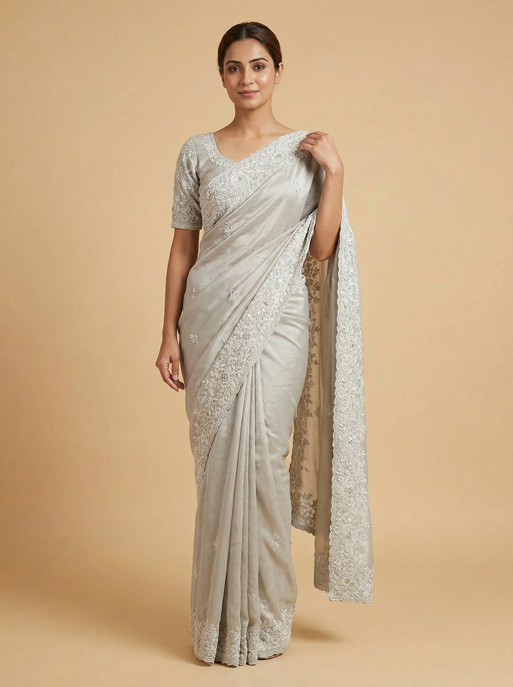 Off White Eternal Embroidered Saree