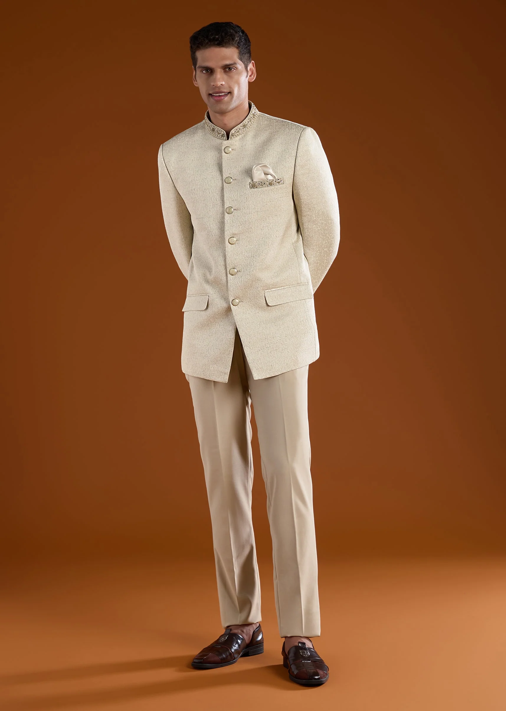 Off White Jodhpuri and Pant Set in Viscose - Image 3
