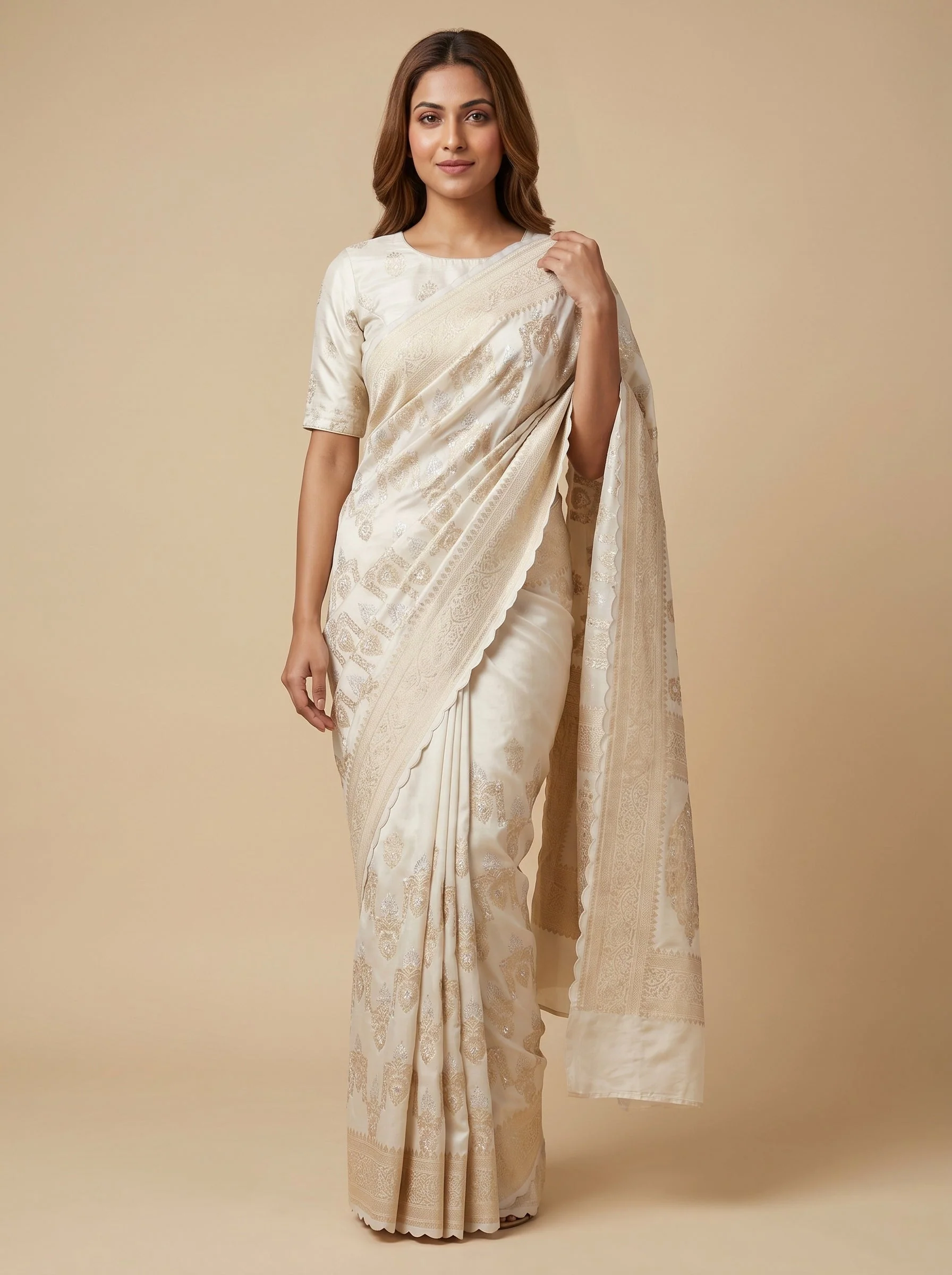 Off White Minimal Charm Handloom Saree
