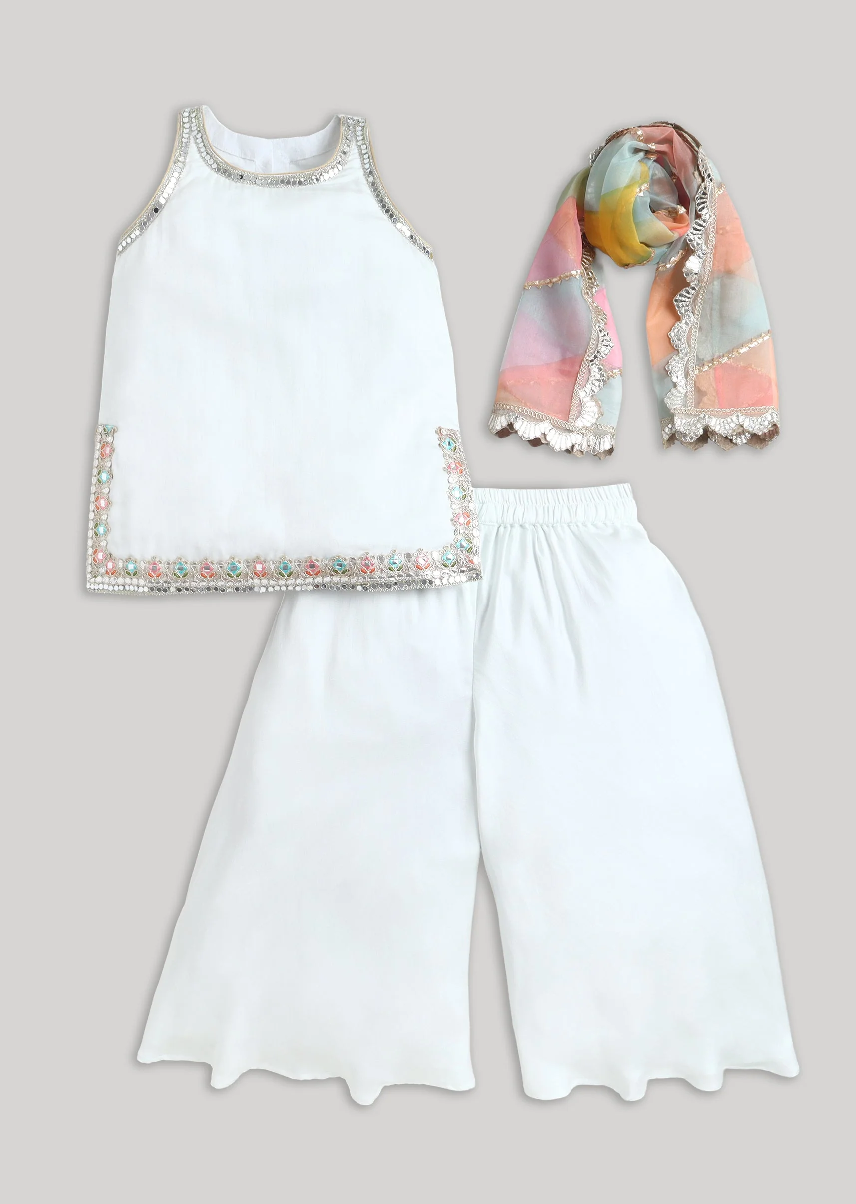 Off White Muslin Salwar Suit With Mirror Highlights