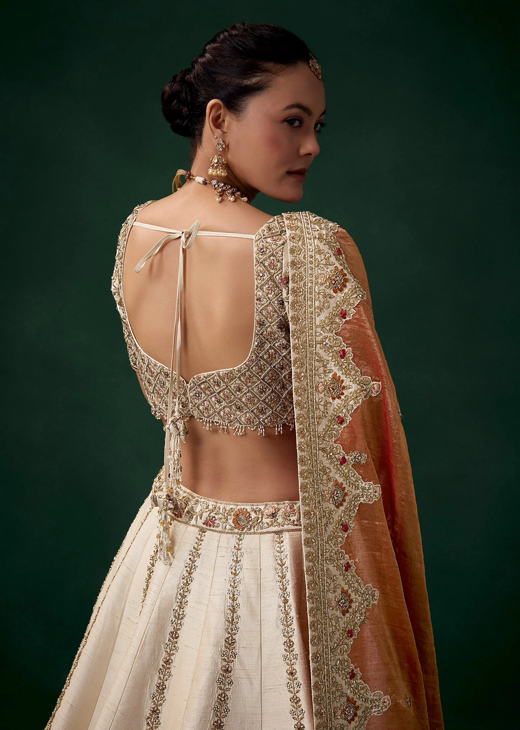 Off White Panetar Bridal Lehenga Set With Intricate Zari Work - Image 5