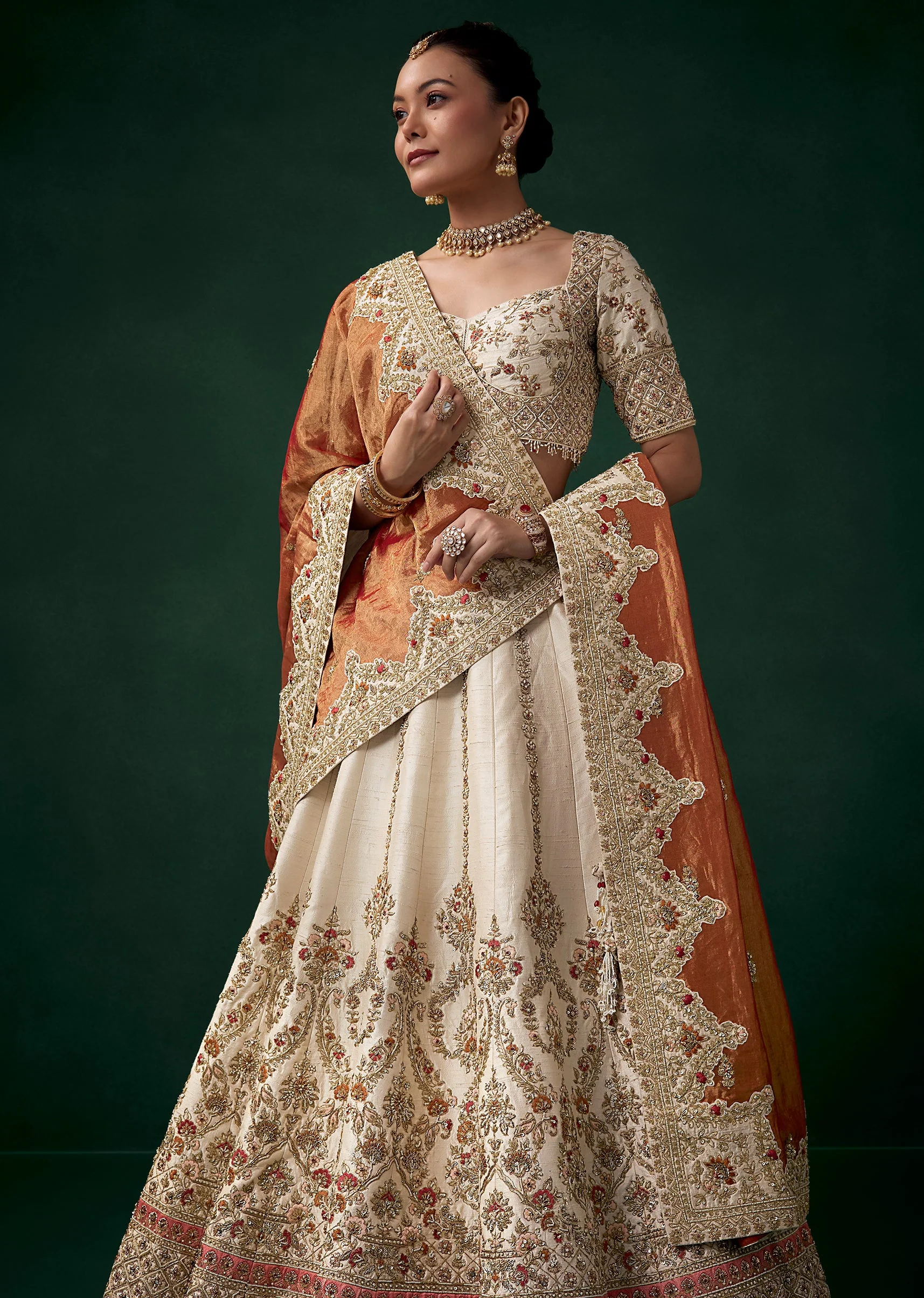 Off White Panetar Bridal Lehenga Set With Intricate Zari Work - Image 6