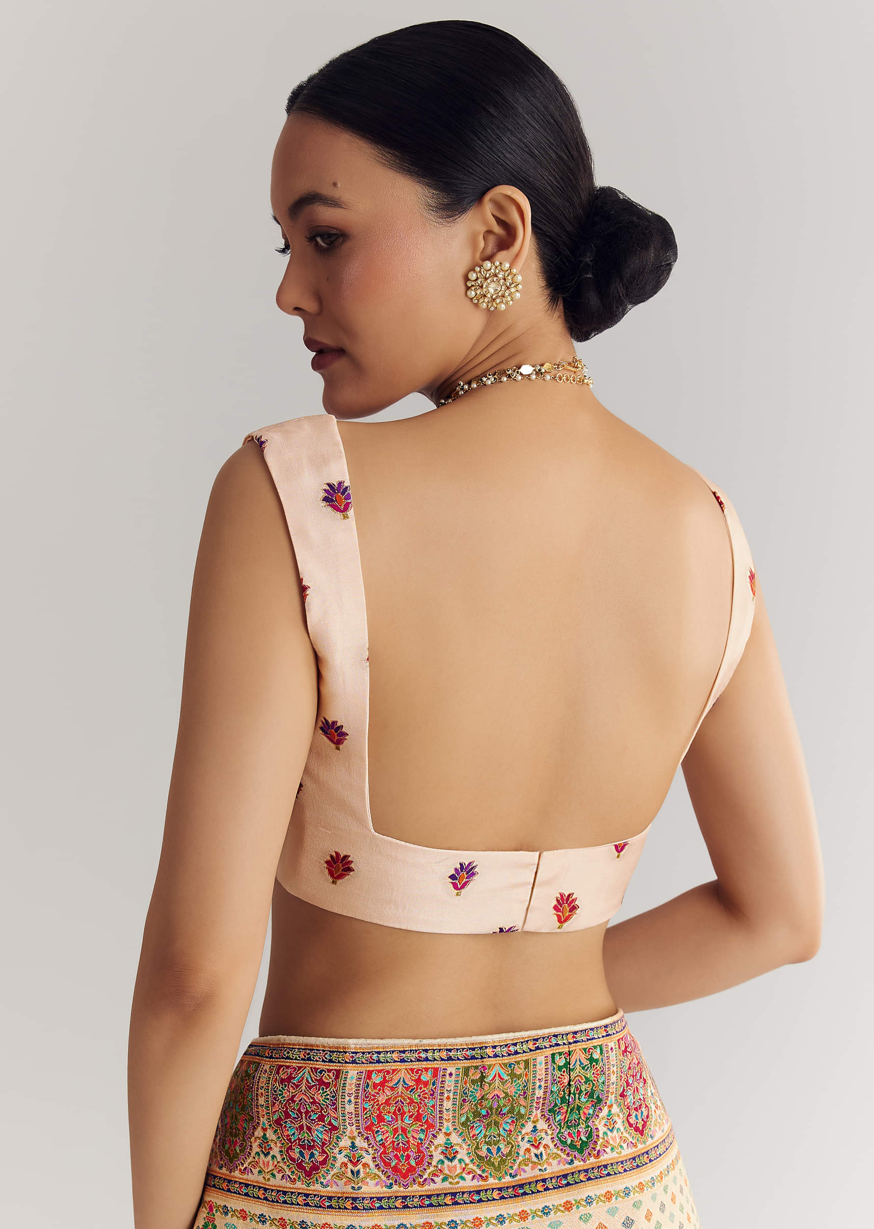 Off White Saree In Natural Traditional Prints - Image 8