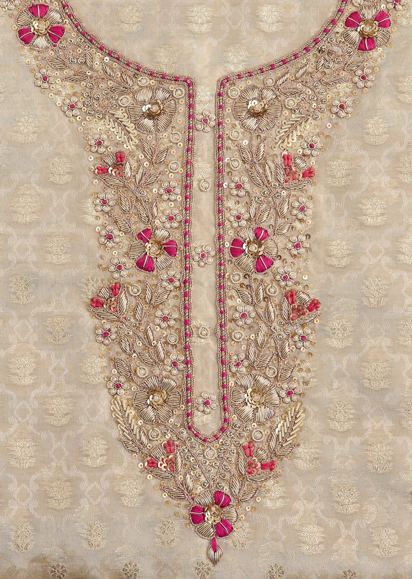 Off White Tissue Suit With Refined Embroidery - Image 4