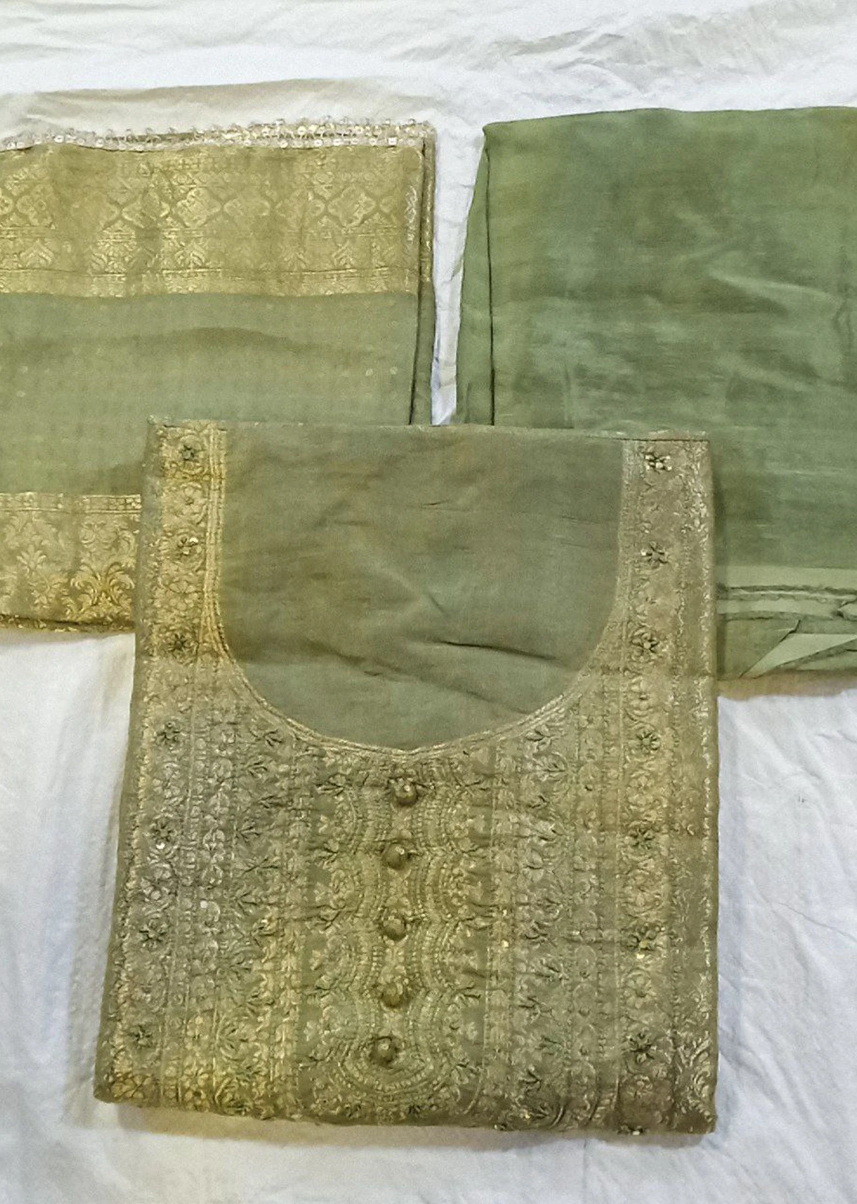 Olive Green Brocade Dress Material