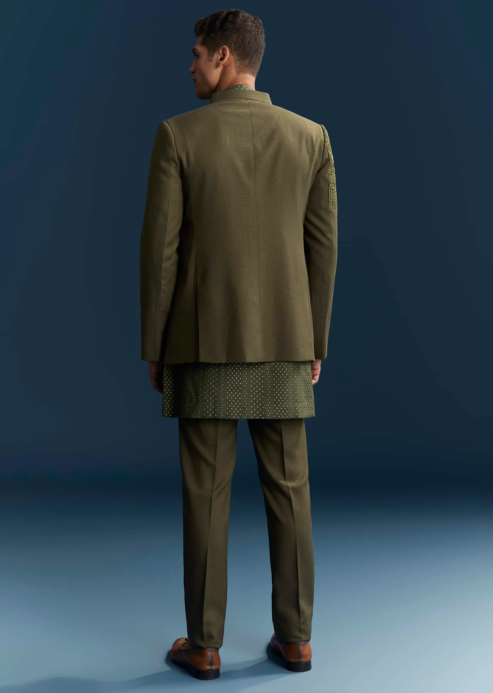Olive Green Jodhpuri Suit For Men With Resham And Beads Embroidery - Image 5