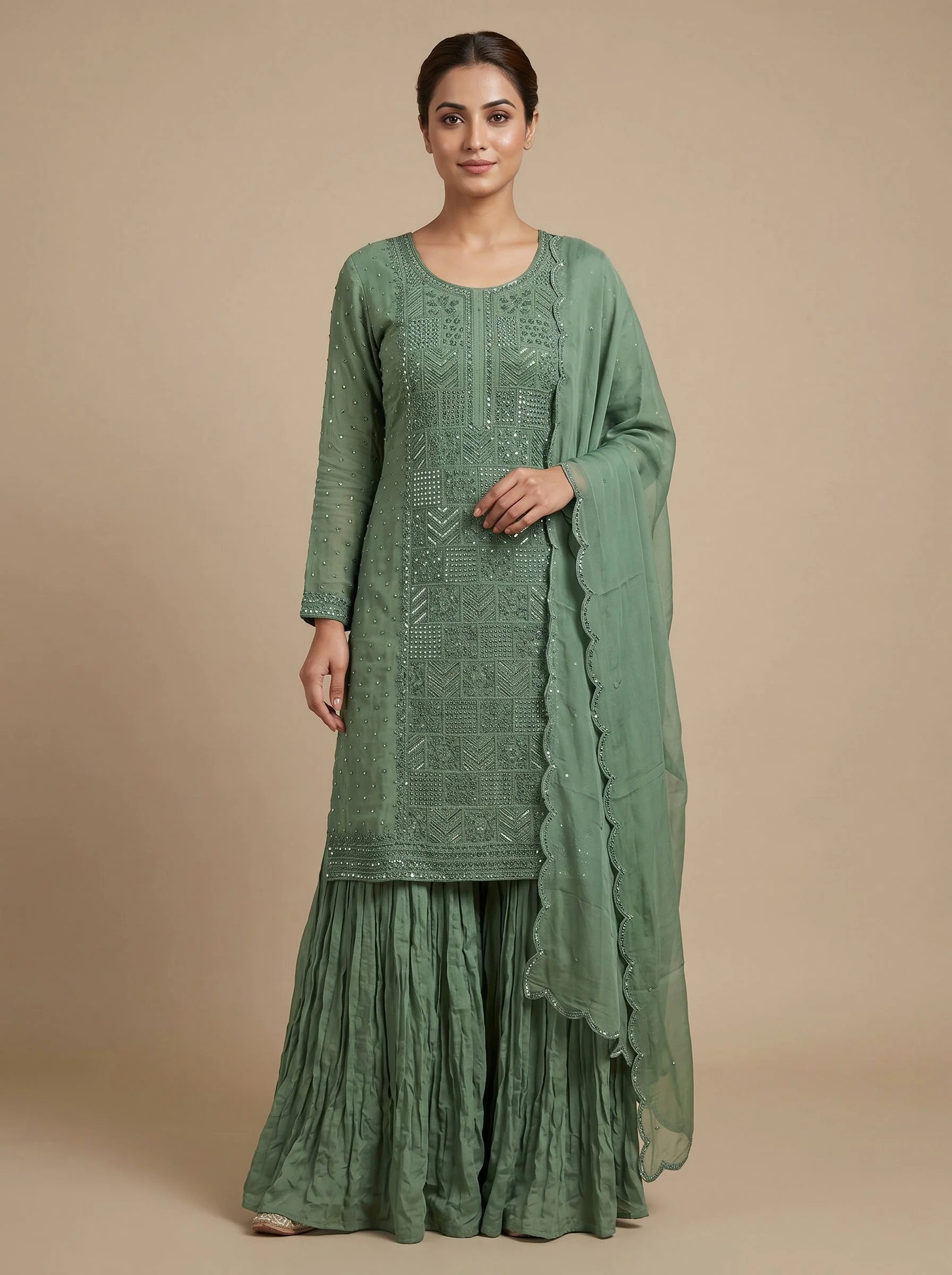 Olive Grove Green Sharara Set
