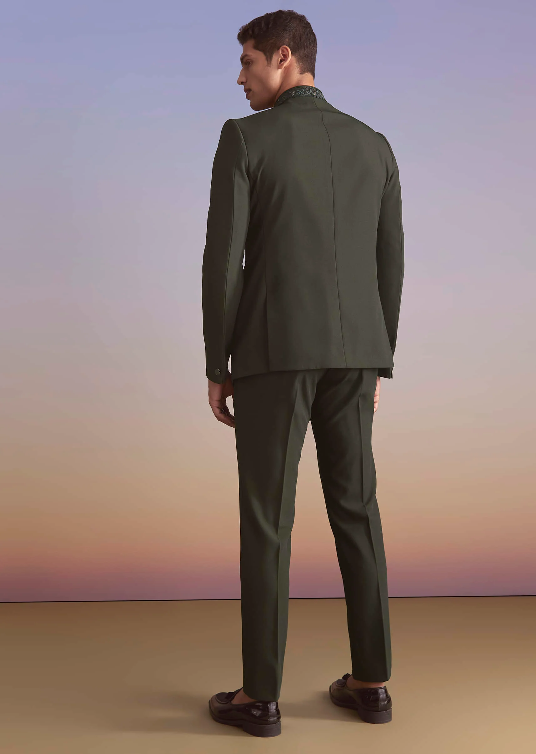 Olive Jodhpuri Suit For Men With Resham Work - Image 5