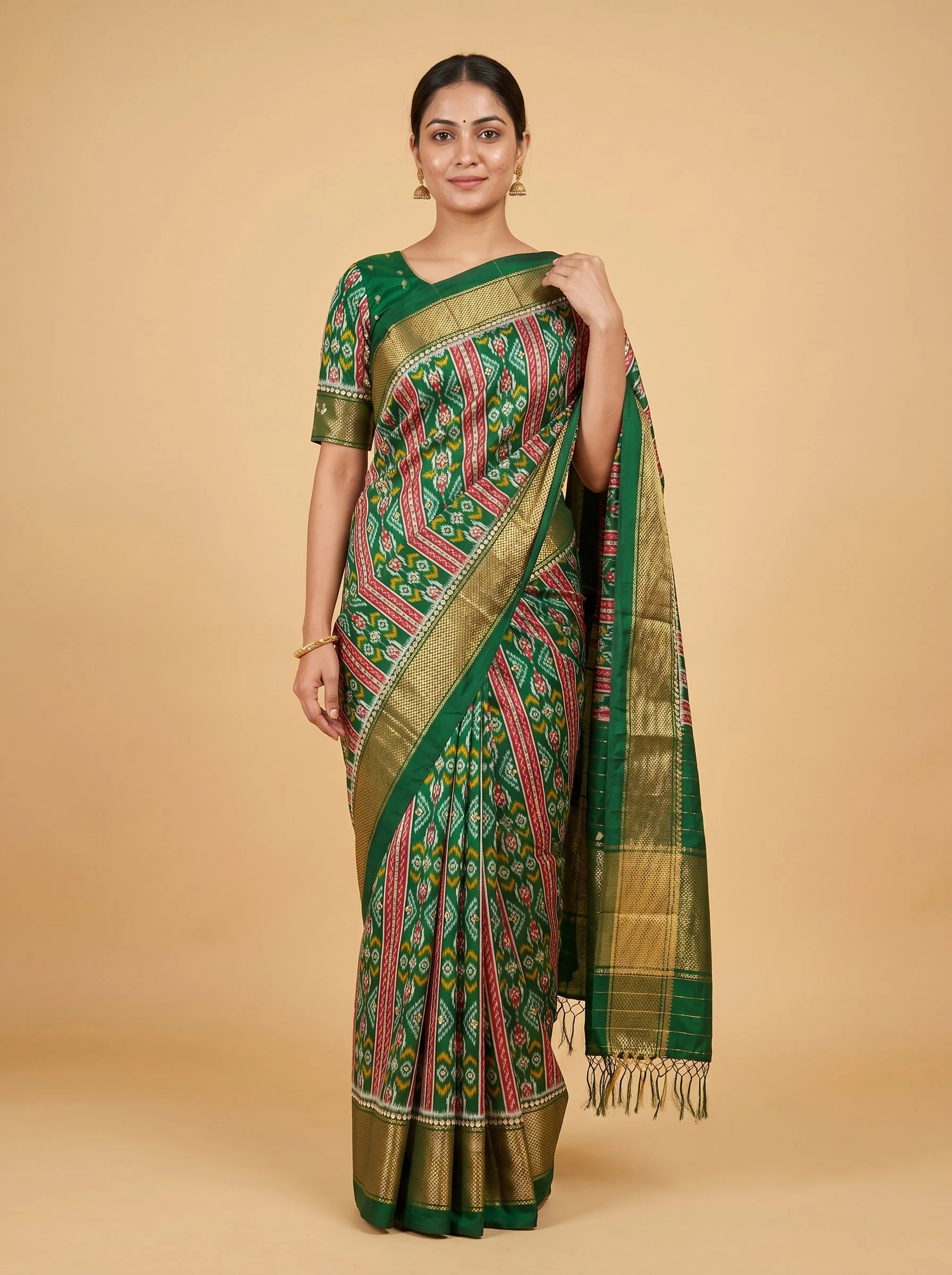 Olive Mehndi Embroidered Saree