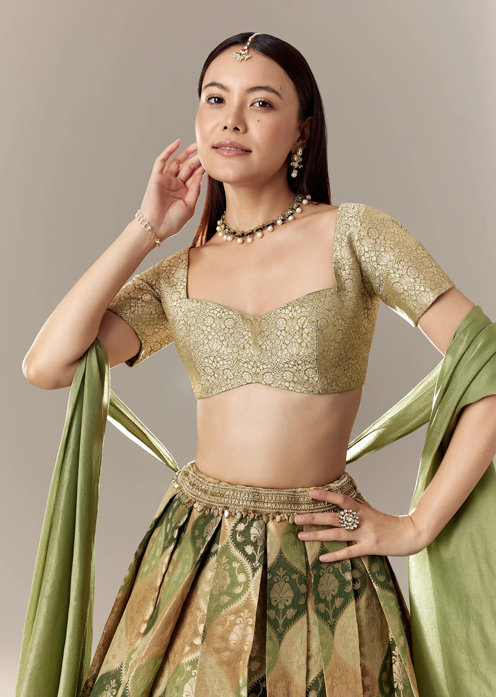 Olive Sweetheart Half Sleeve Dori Blouse