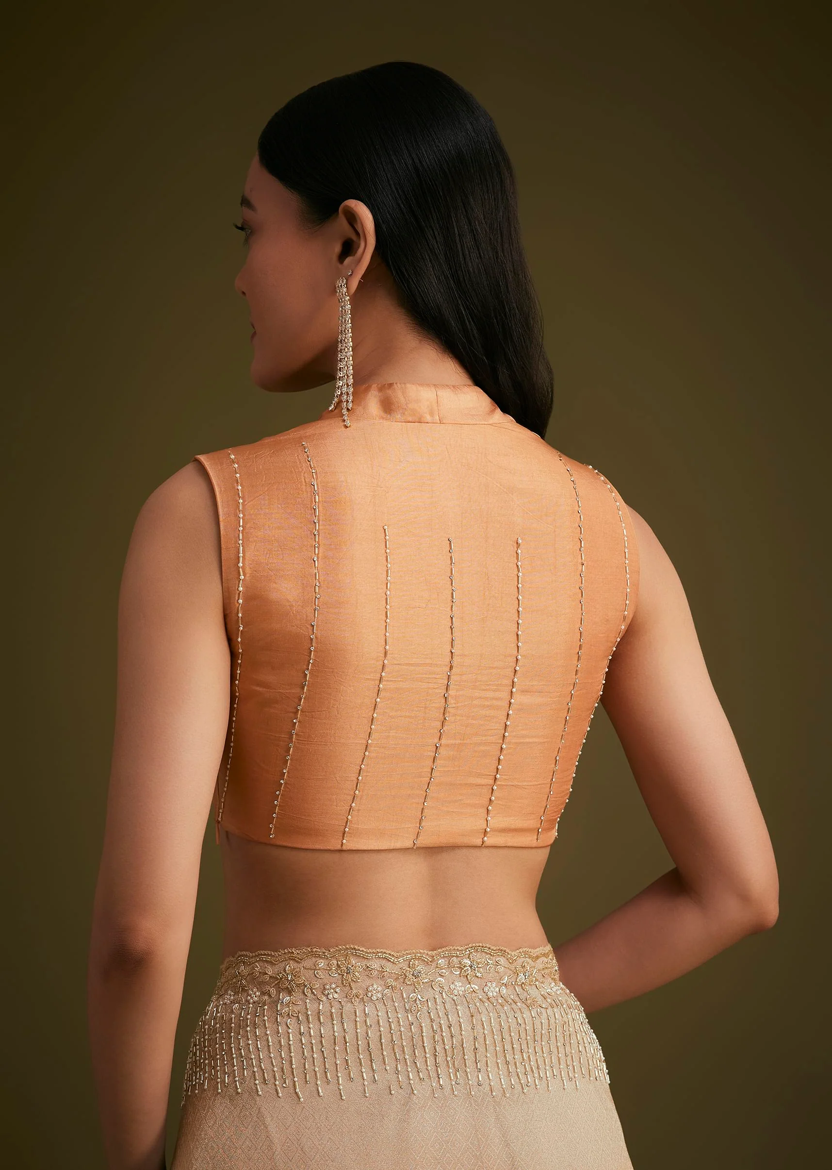 Ombre Orange Jacquard Saree With Cutdana And Stone Embroidery - Image 8