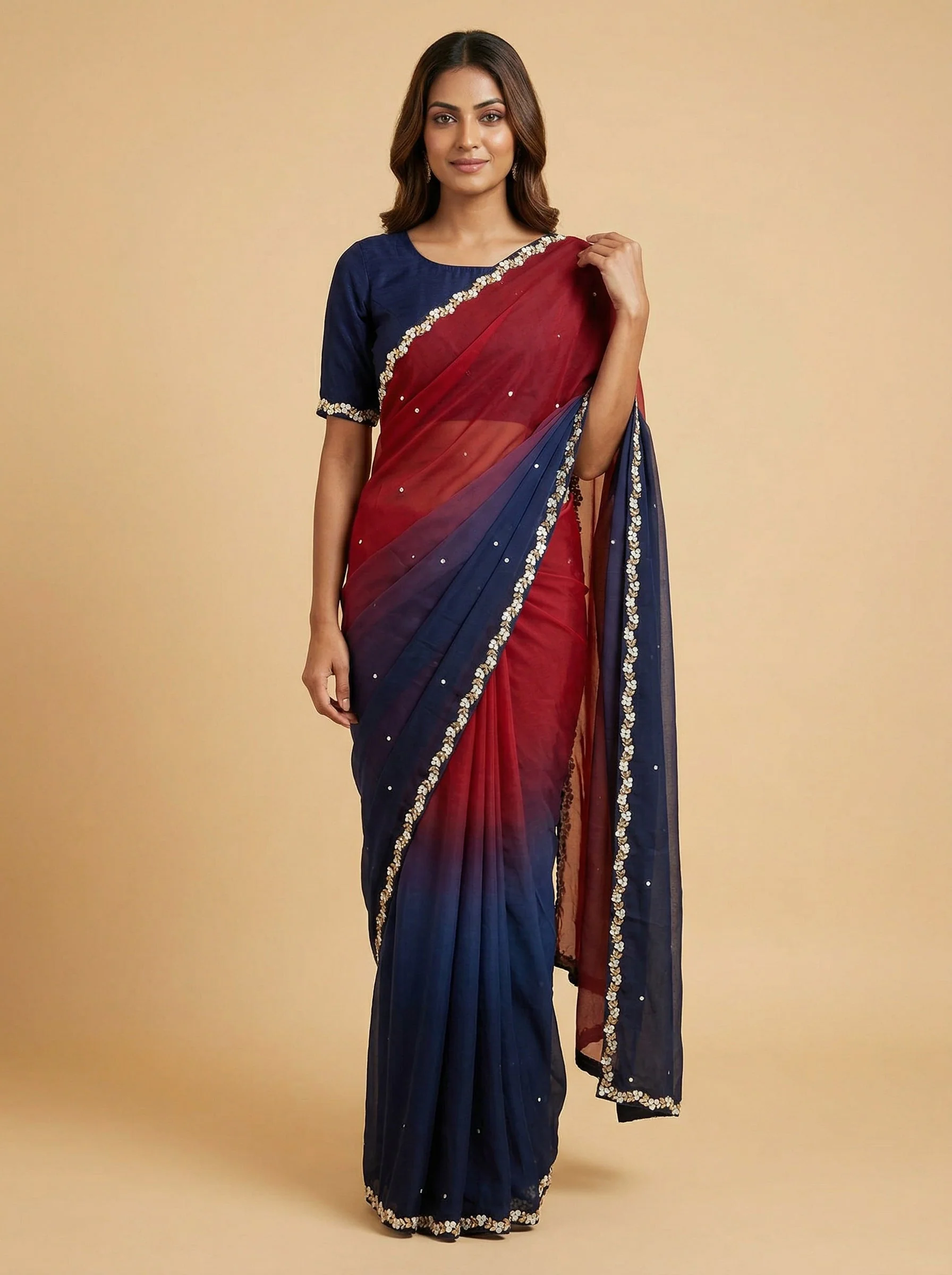 Ombre Purple Shaded Embroidered Saree