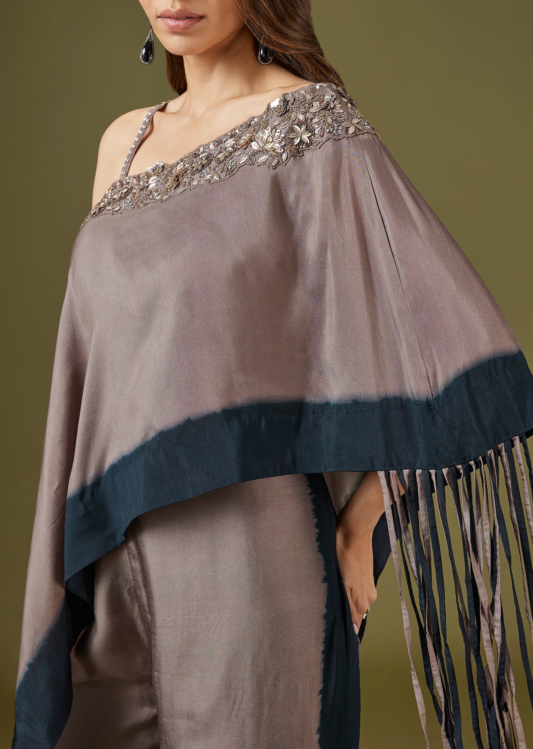One Shoulder Embellished Crop Top Palazzo Set - Image 2