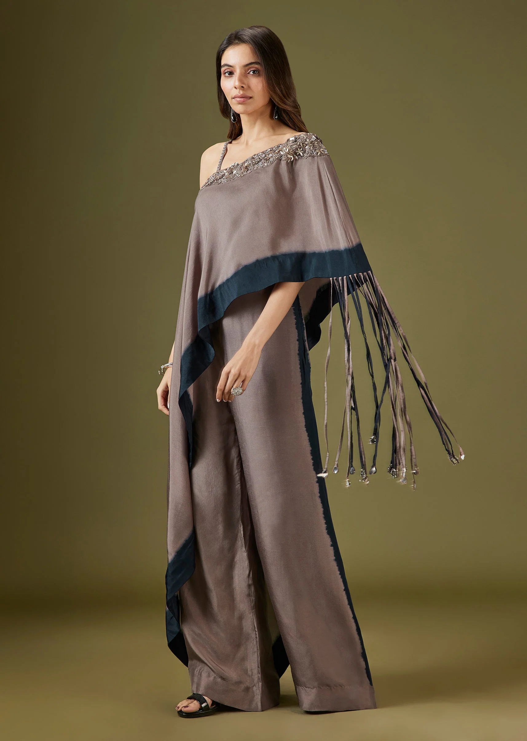 One Shoulder Embellished Crop Top Palazzo Set - Image 3