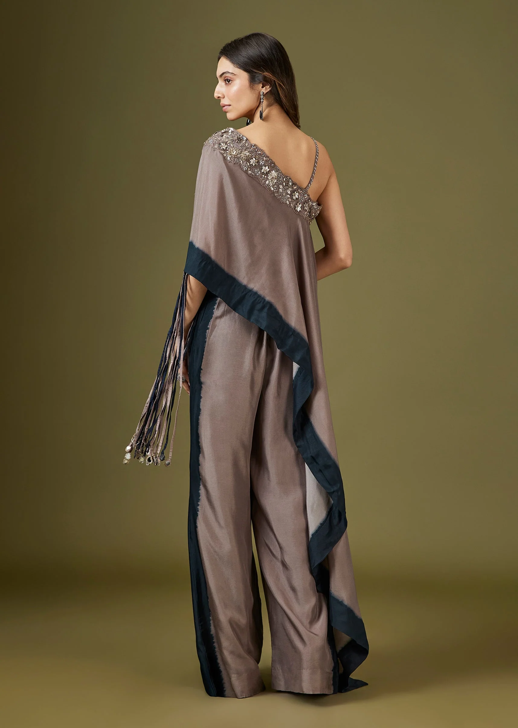 One Shoulder Embellished Crop Top Palazzo Set - Image 5