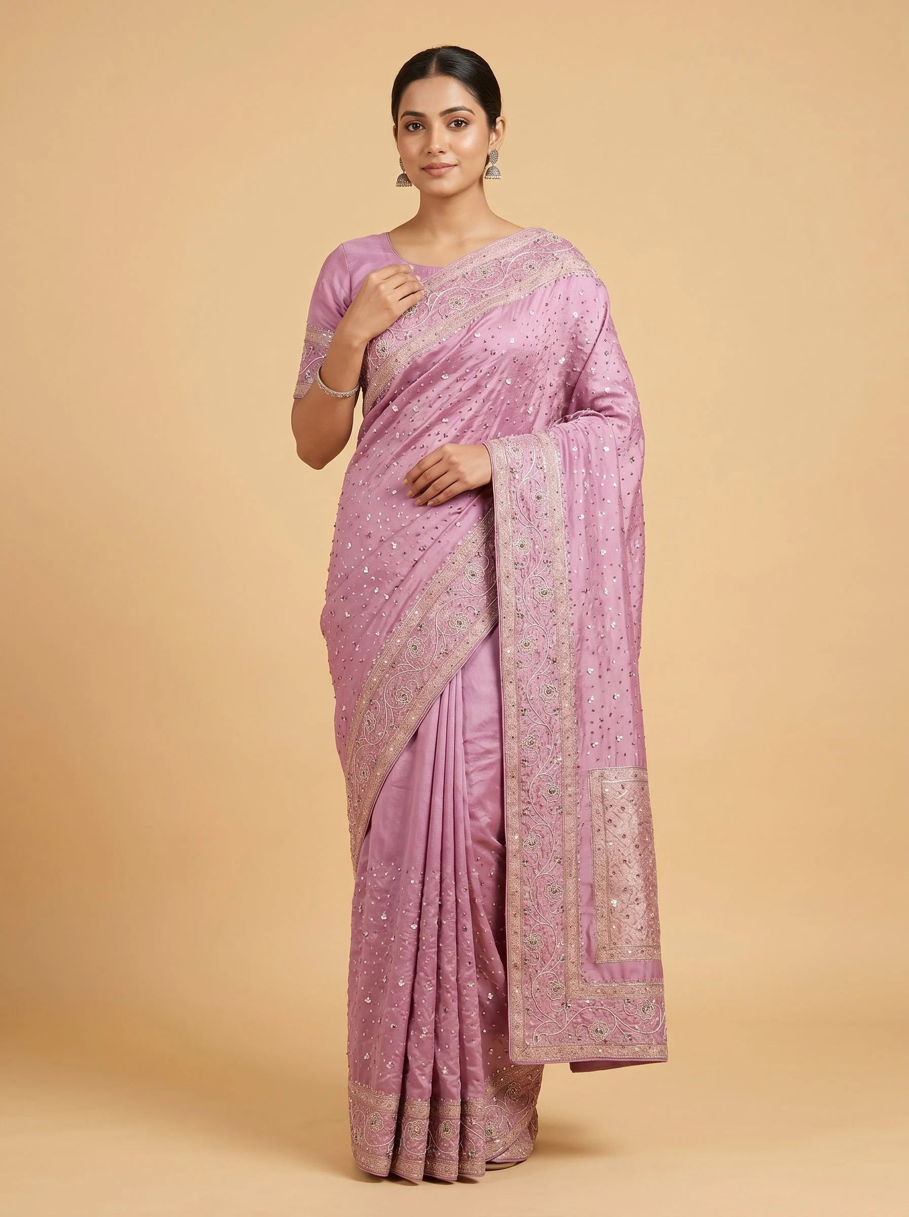 Onion Lace Embroidered Saree