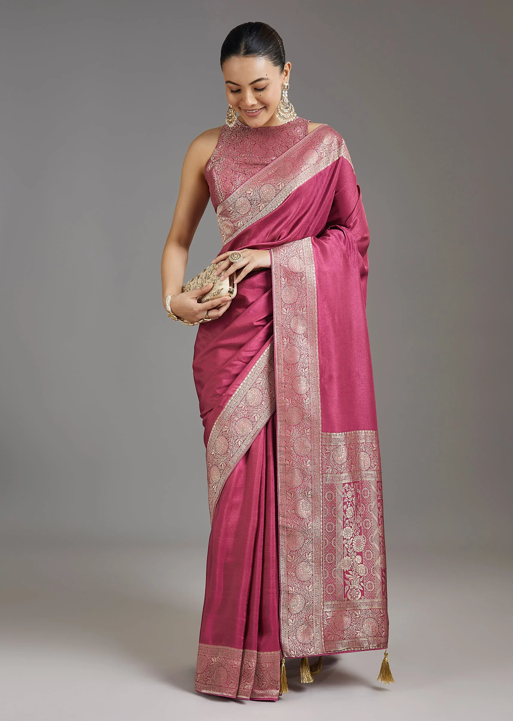 Onion Pink Dola Silk Saree - Image 3