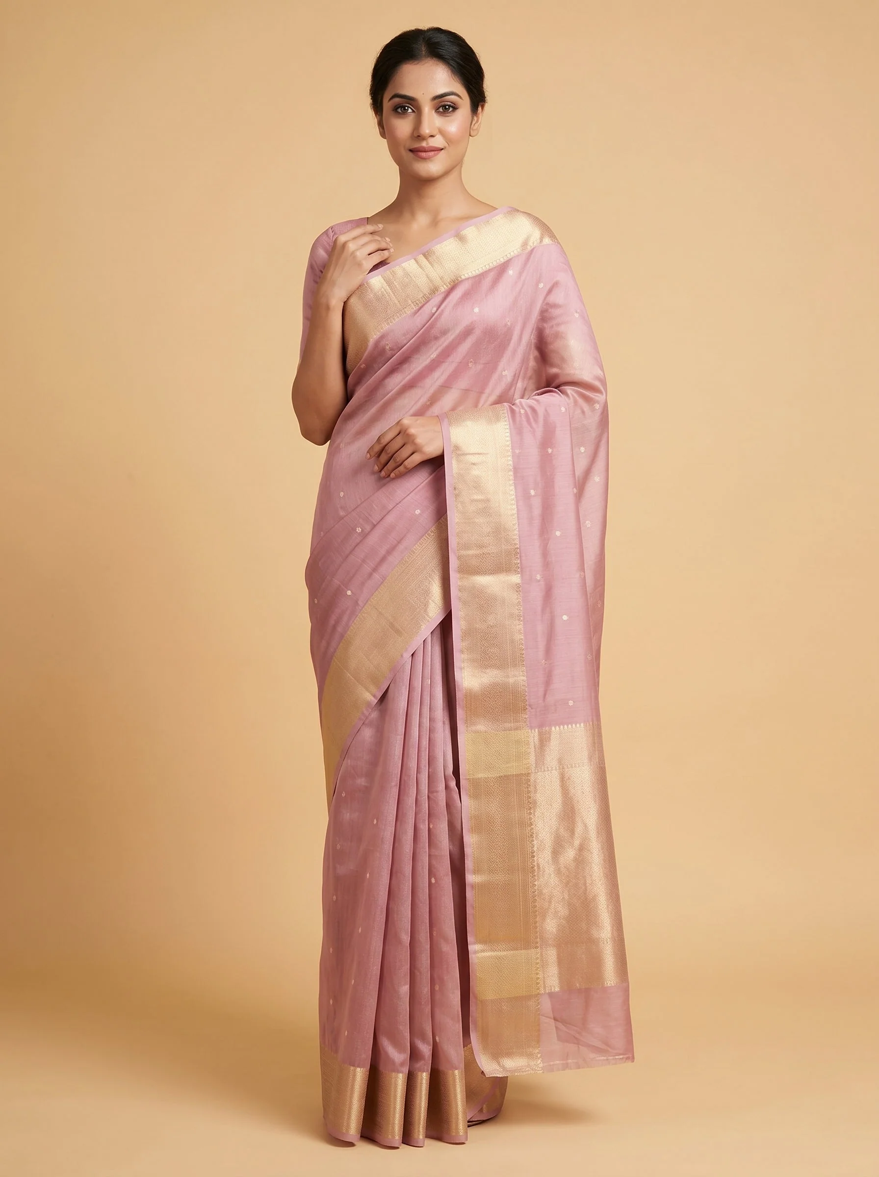 Onion Pink Handloom Saree with Rosy Glow