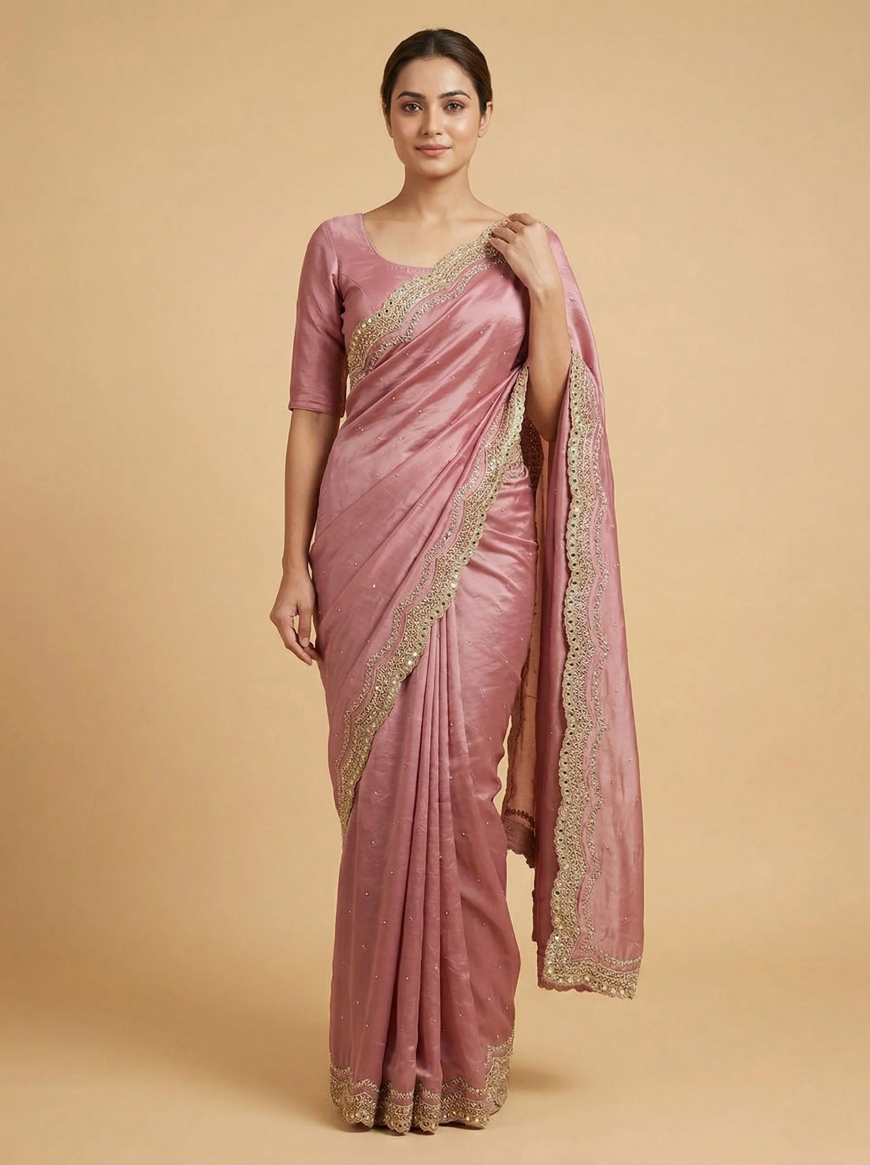 Onion Pink Mild Embroidered Saree