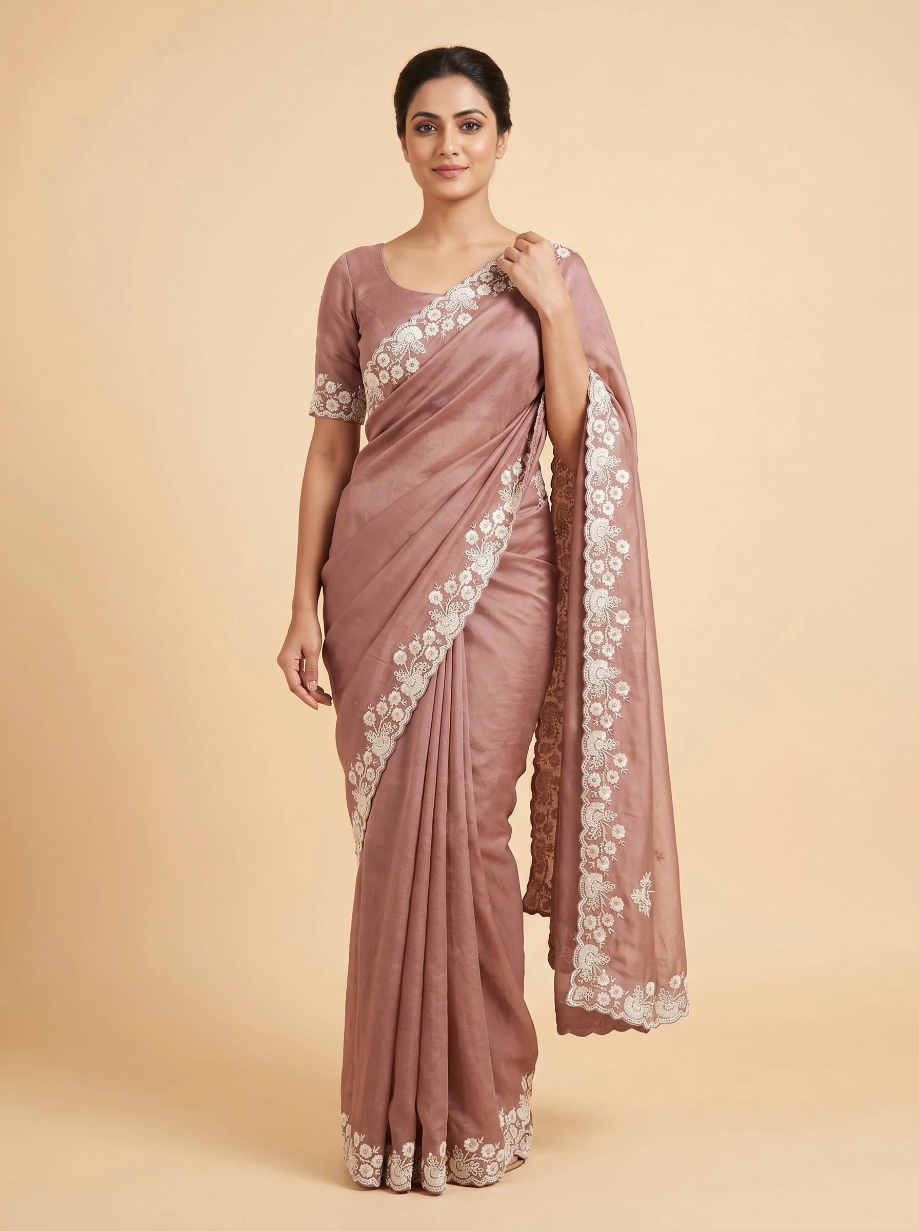 Onion Pink Vintage Blush Embroidered Saree