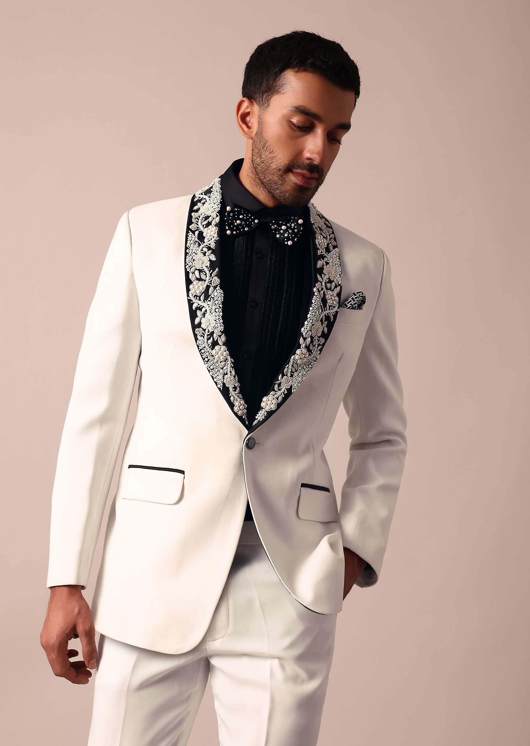 Opulent White Stylish Tuxedo For Men - Image 3