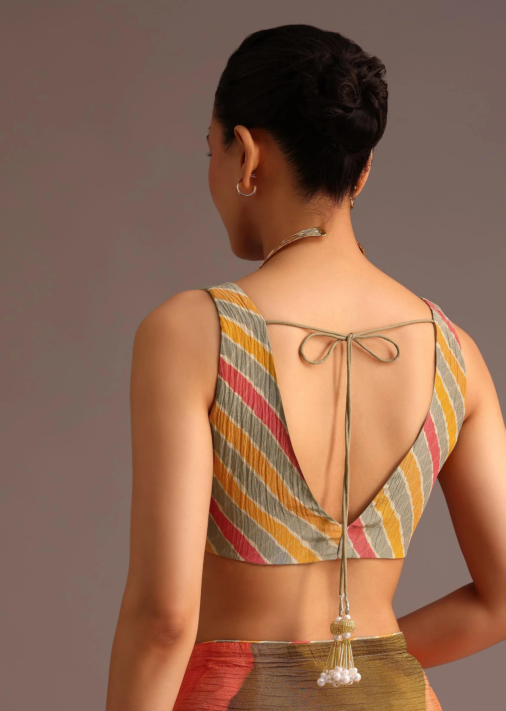 Orange Abstract Printed Crush Saree - Image 8