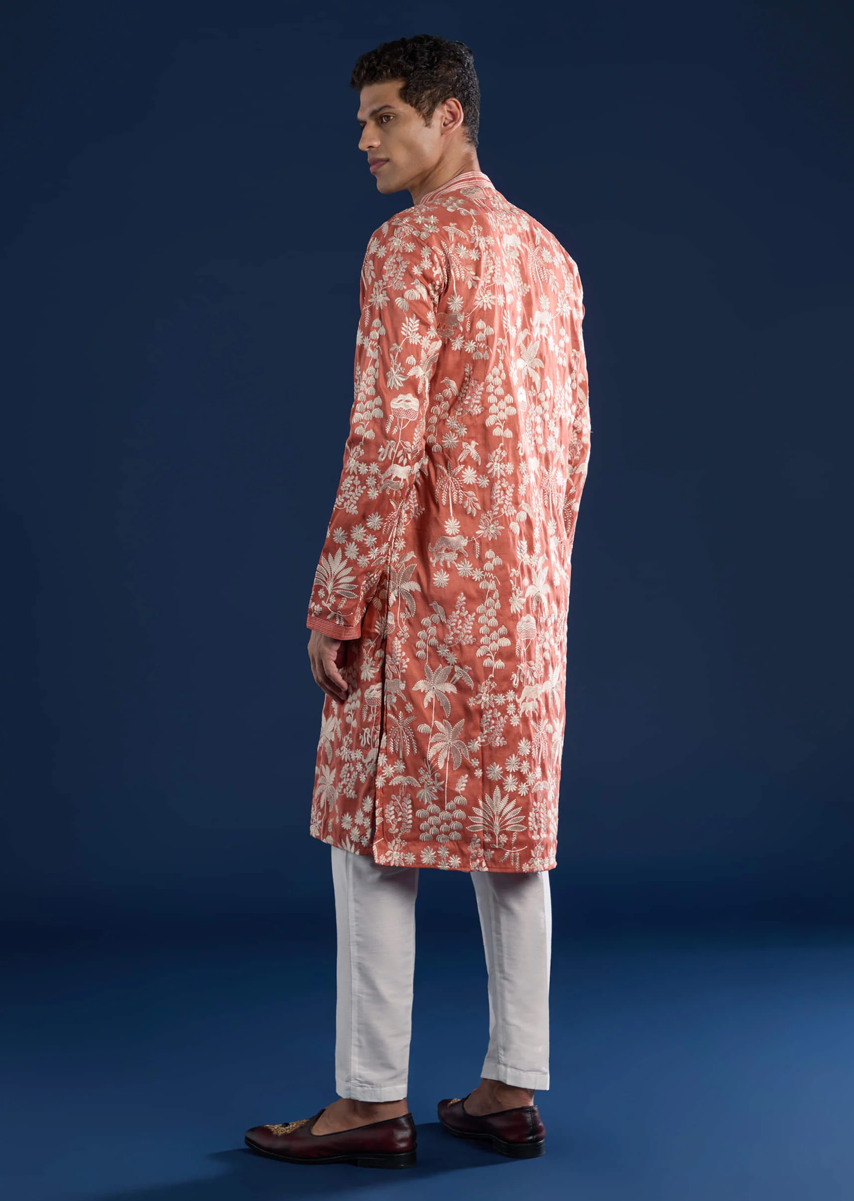 Orange All Over Resham Embroidery Kurta and Pant Set - Image 5