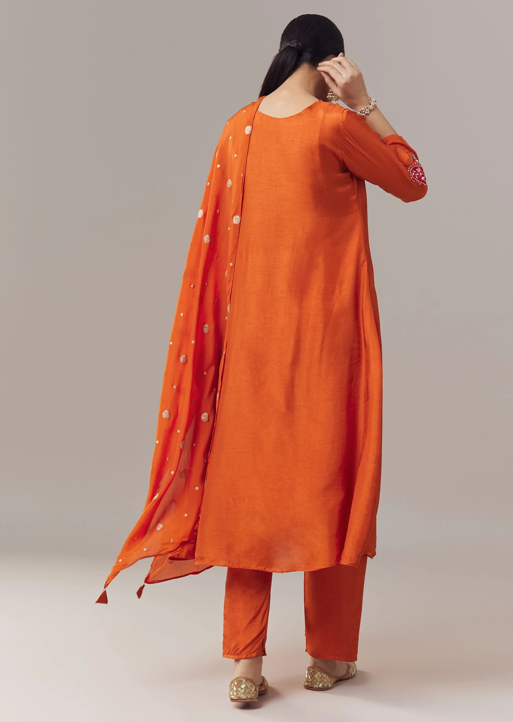 Orange Anarkali With Zardosi And Sequins Work And Dupatta - Image 5