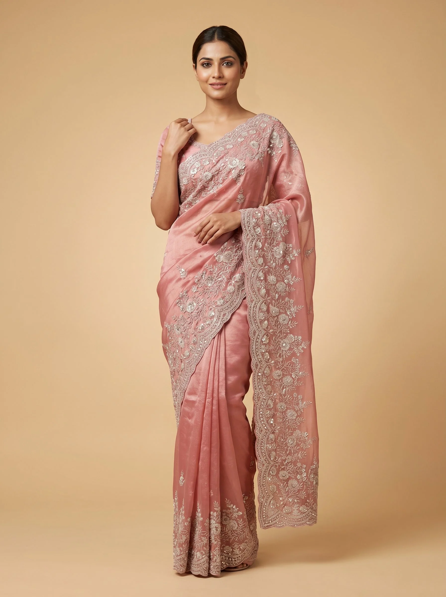 Orange Citrus Burst Embroidered Saree