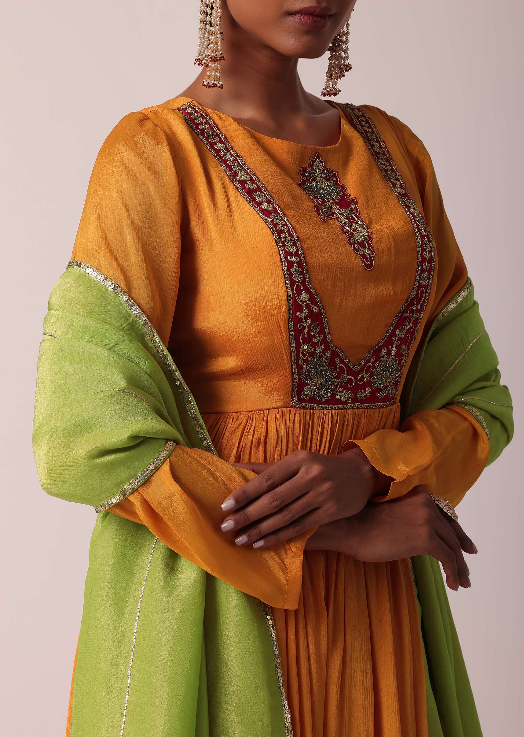 Orange Embroidered Chiffon Anarkali With Dupatta - Image 2