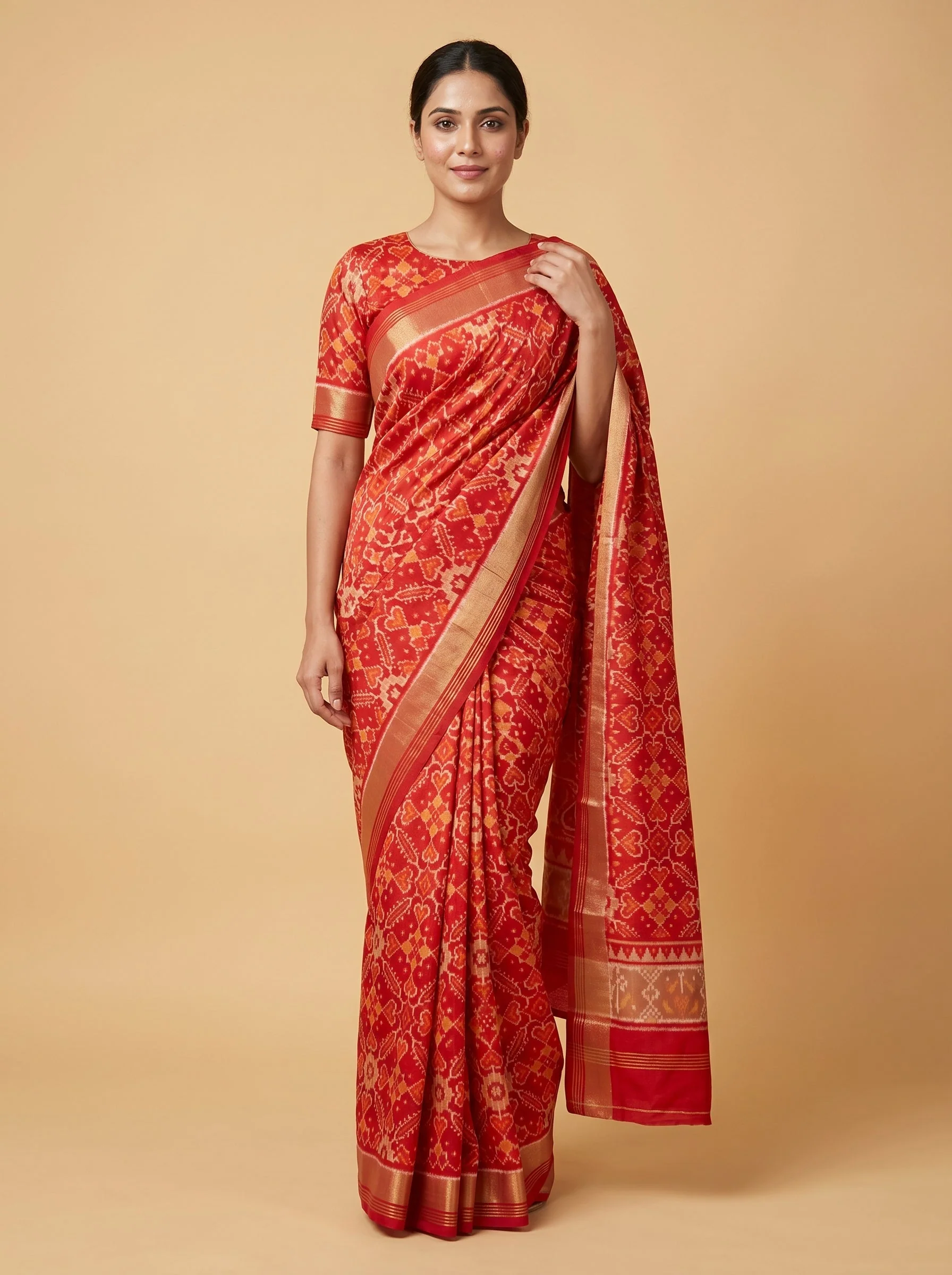 Orange Flame Drape Handloom Saree