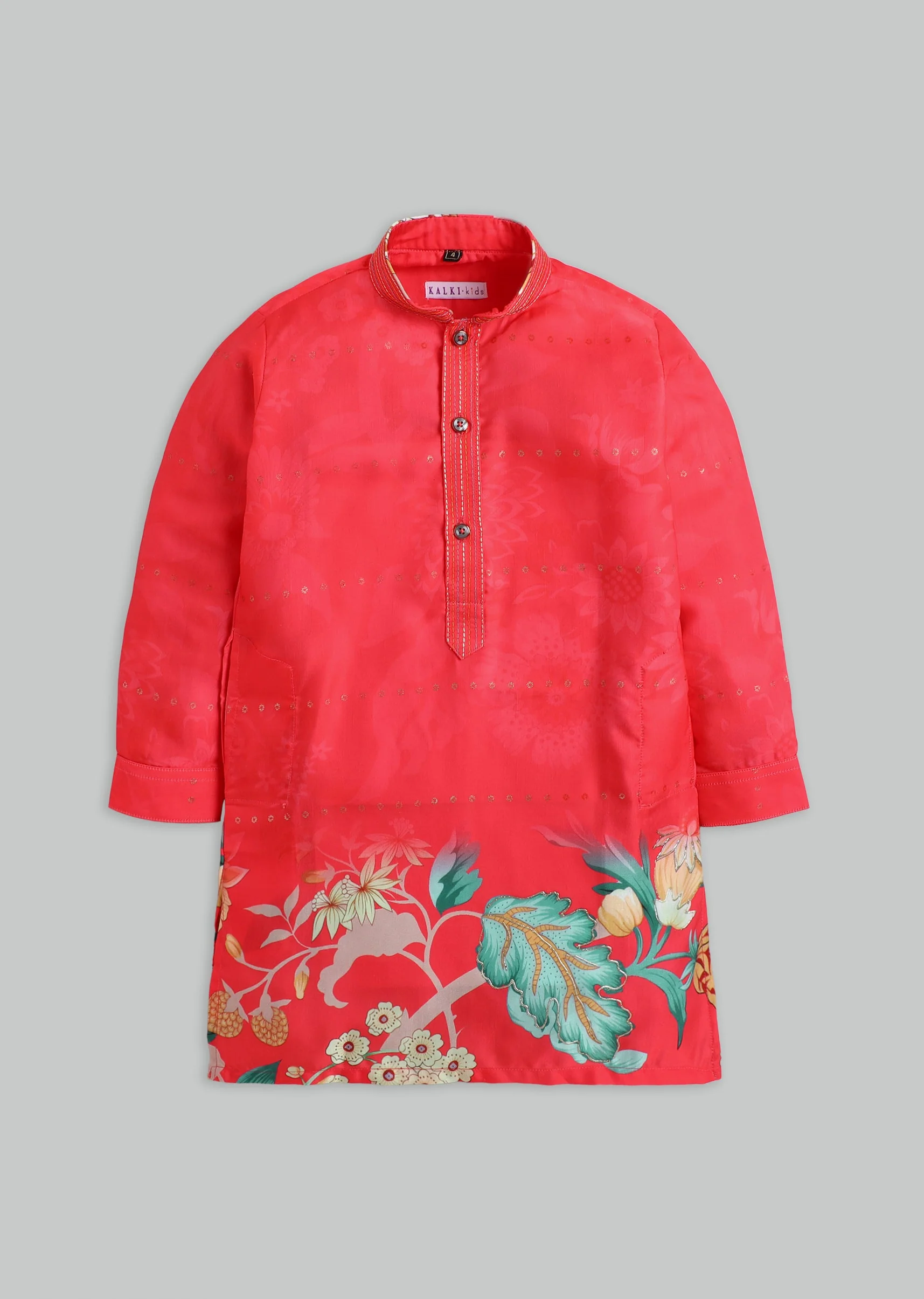 Orange Floral Printed Kurta Set For Boys - Image 2