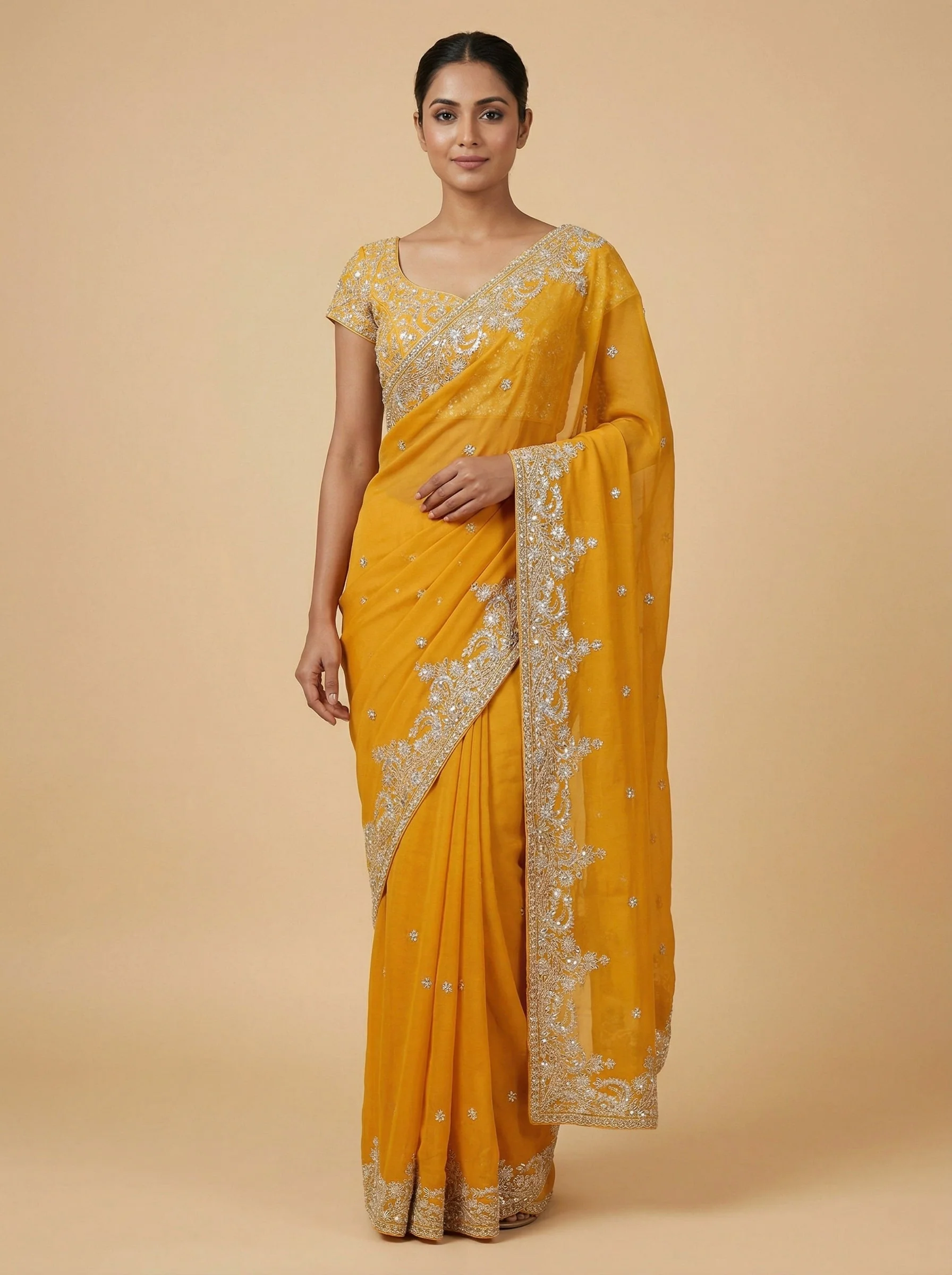 Orange Frisky Embroidered Saree