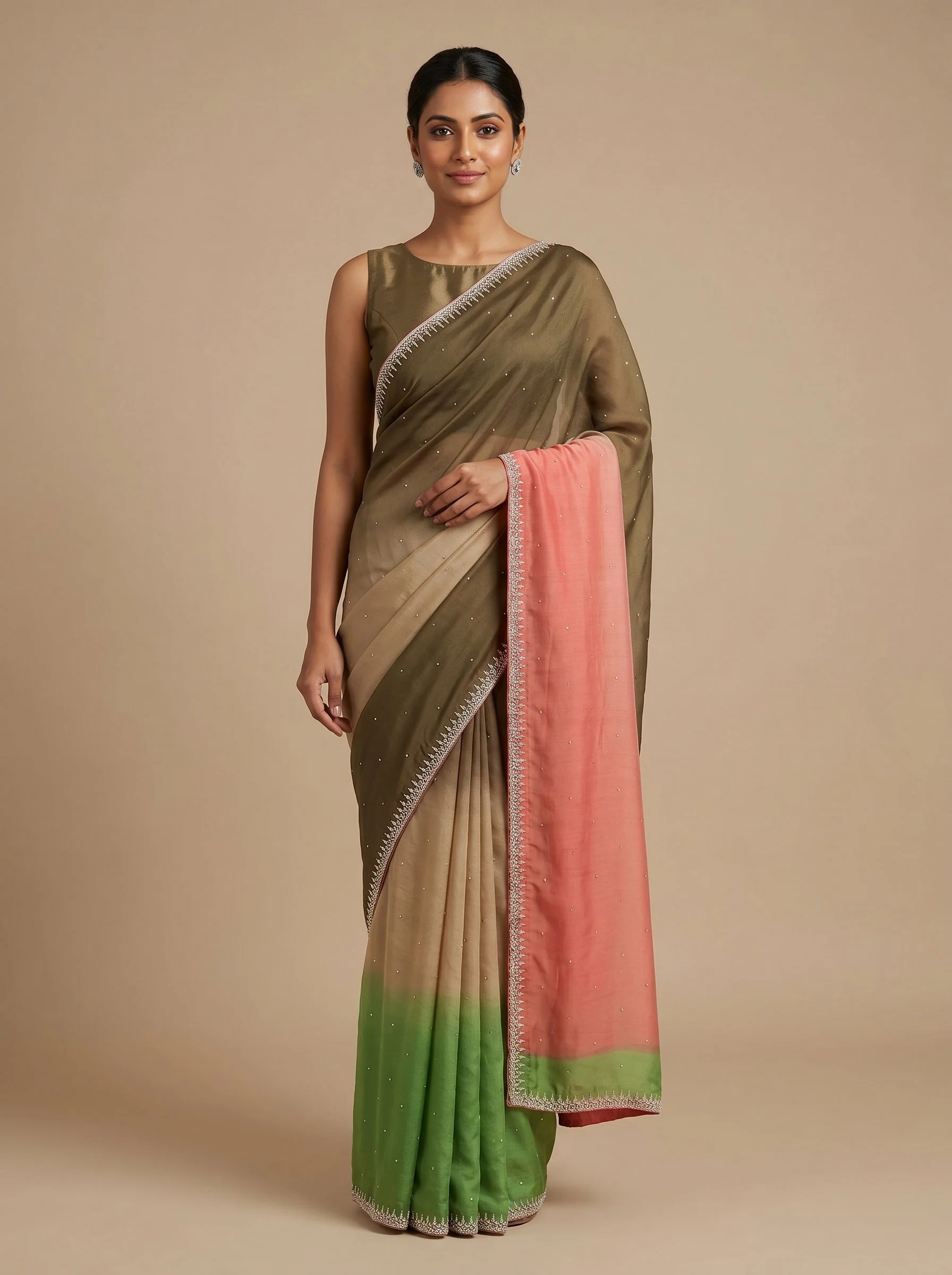 Orange Grey Harmony Saree