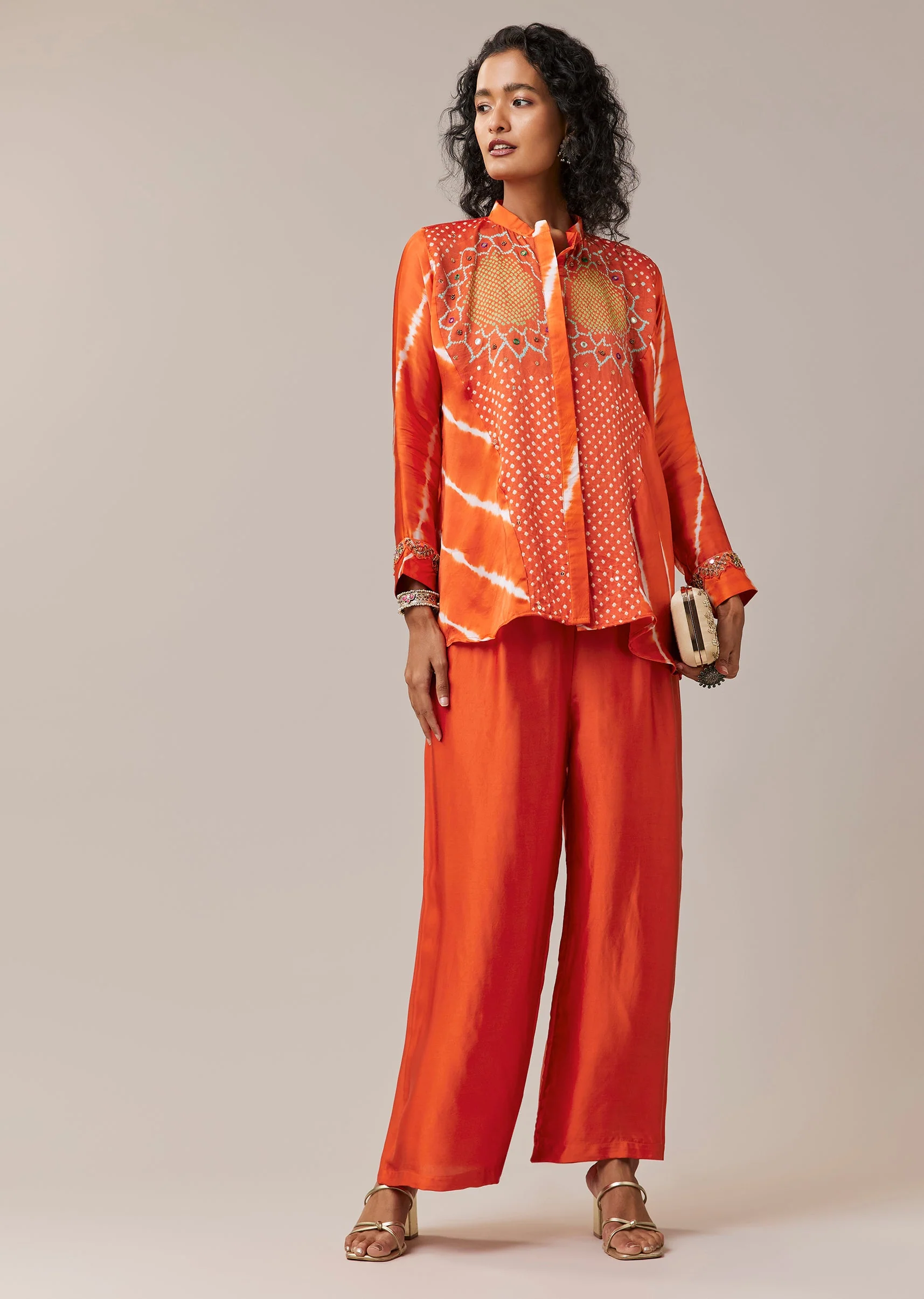 Orange Hand Dyed Bandhani and Leheriya Palazzo Set