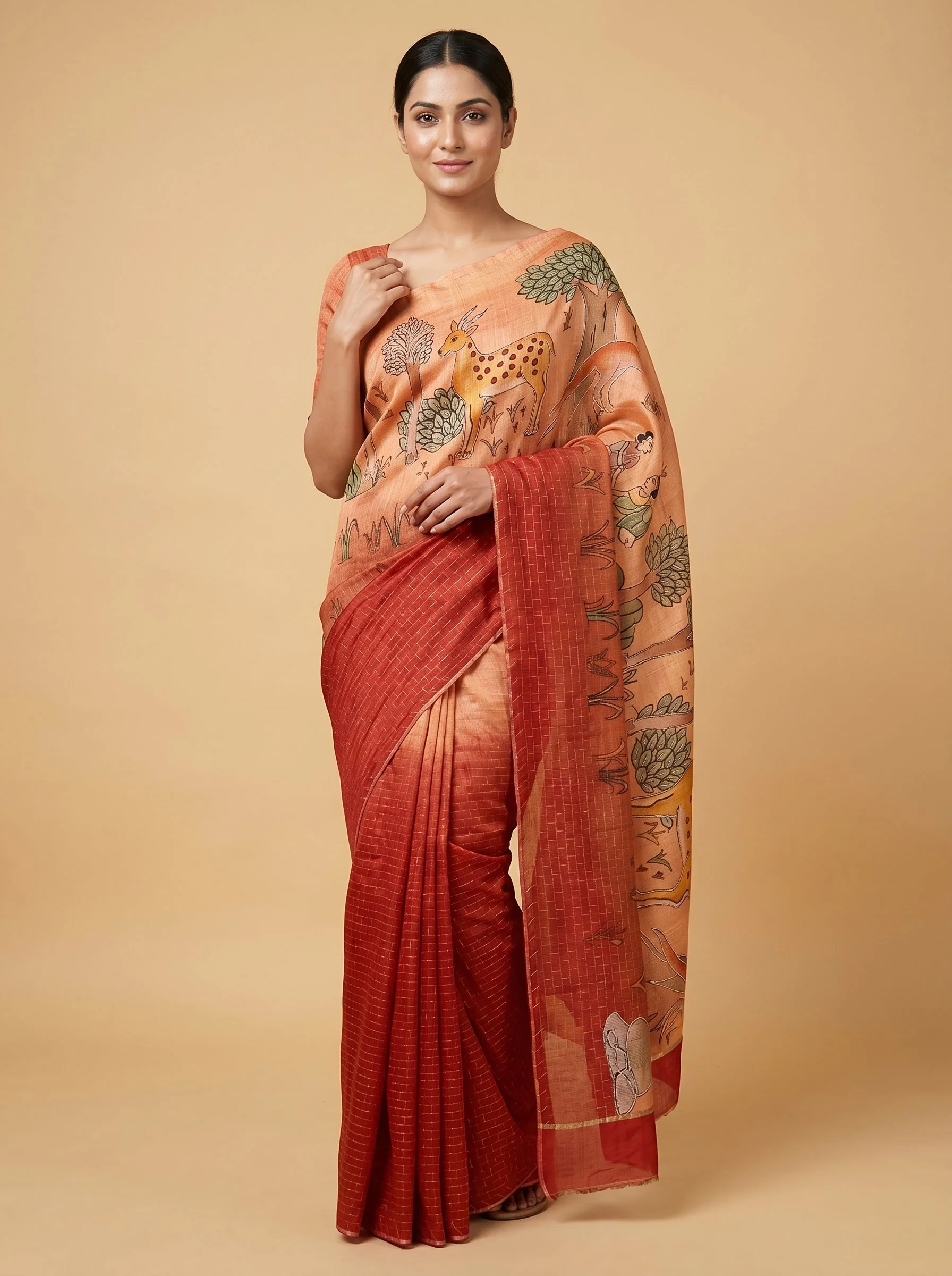 Orange Printed Saree