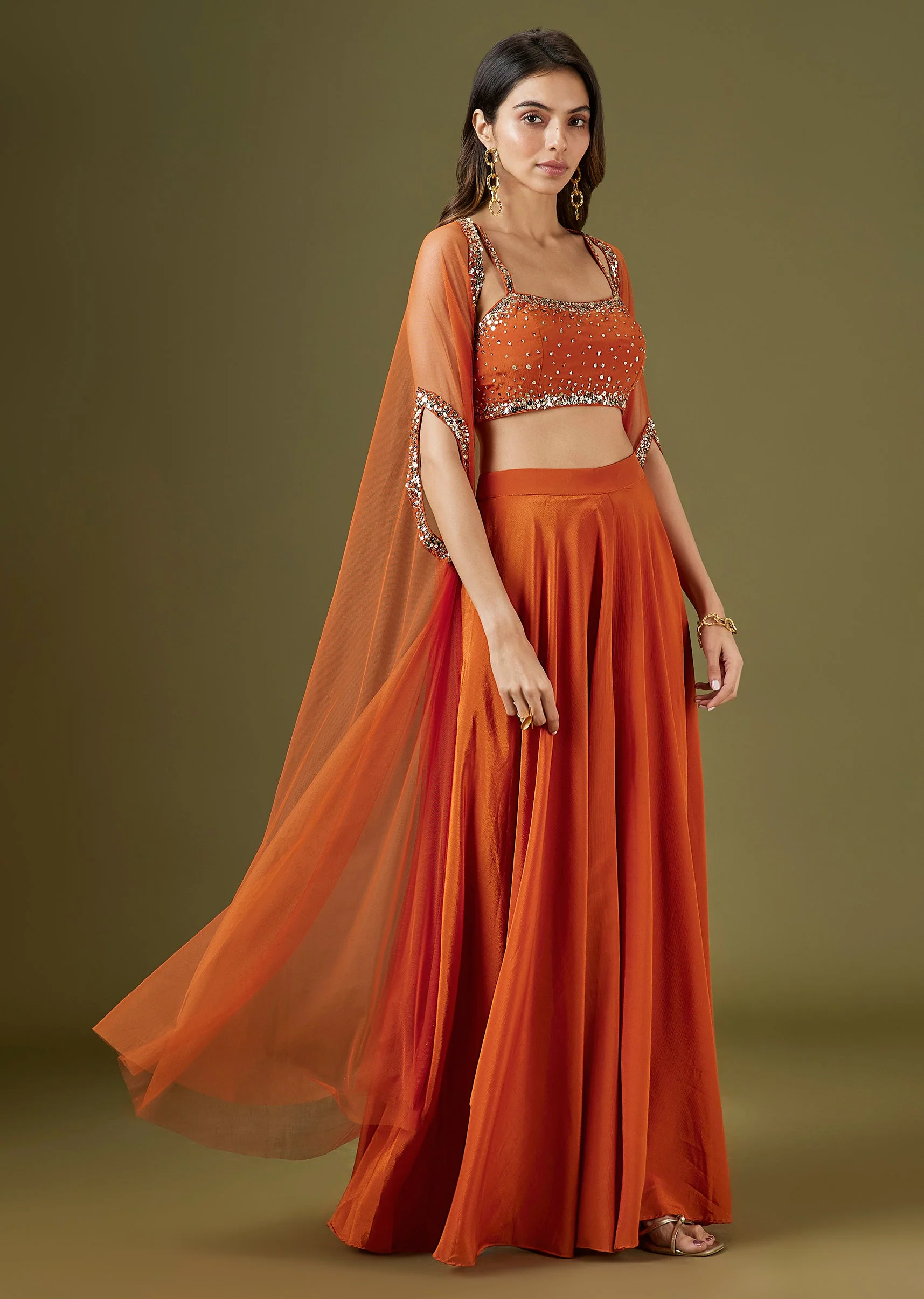 Orange Sequinned Cape Palazzo Set - Image 3