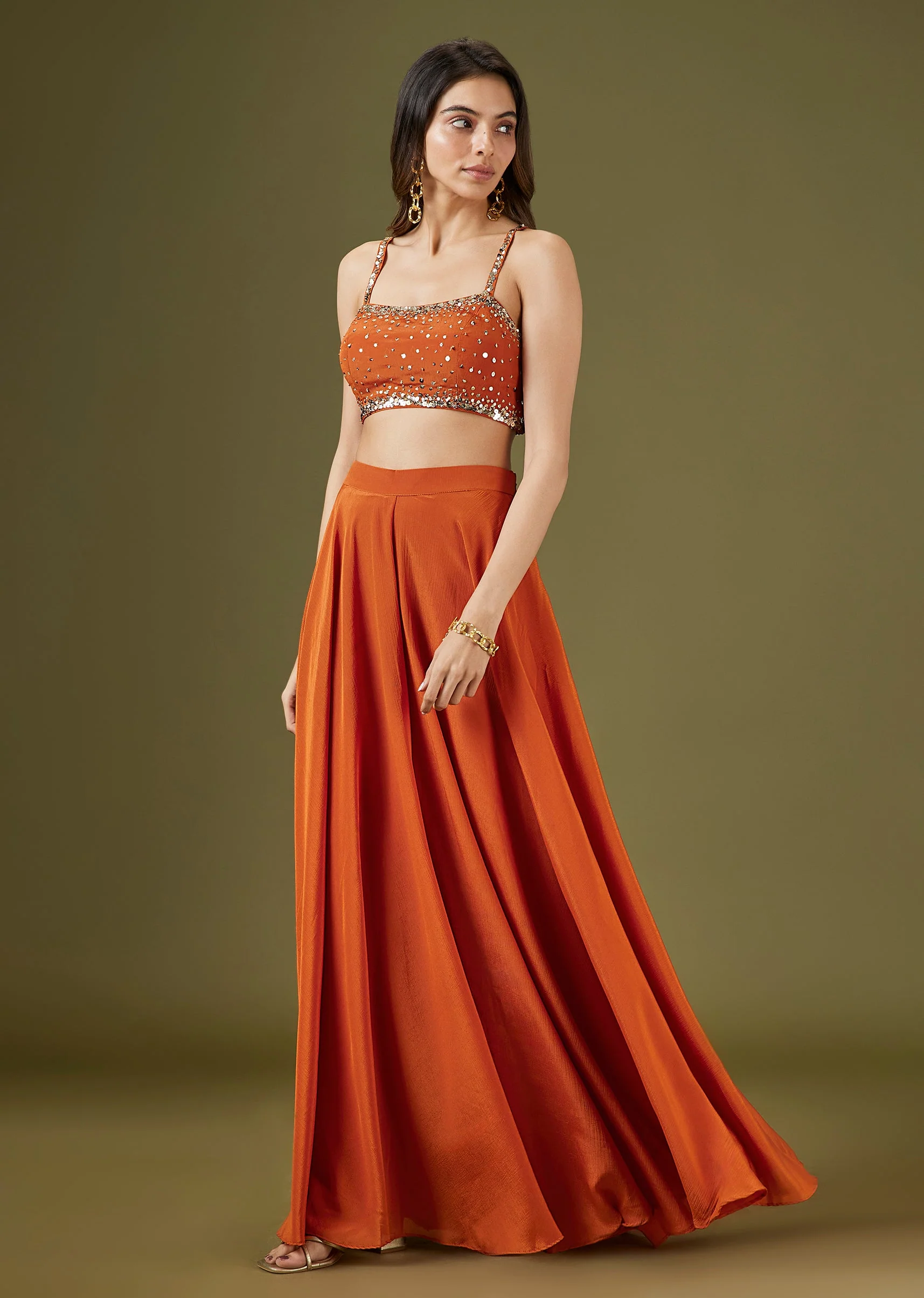 Orange Sequinned Cape Palazzo Set - Image 6