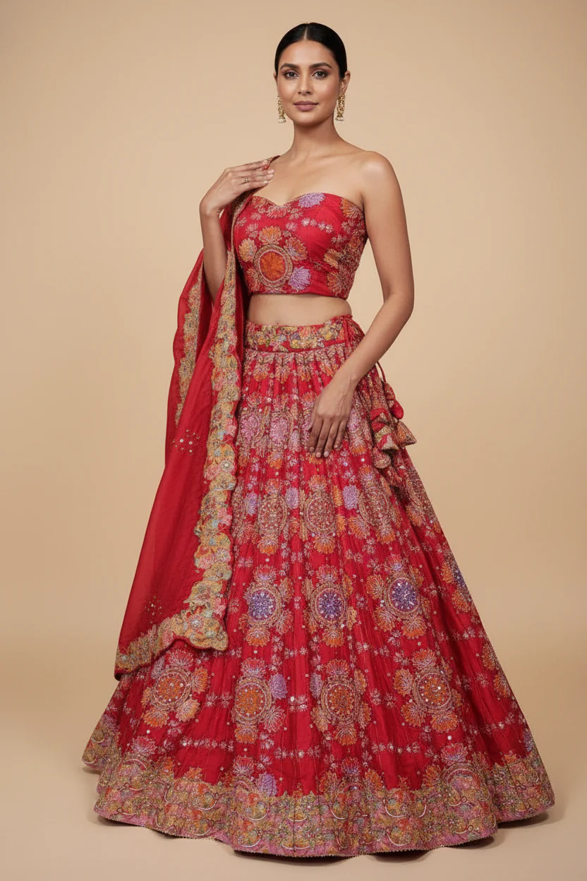 Orange Sunset Bridesmaid Lehenga - Image 2