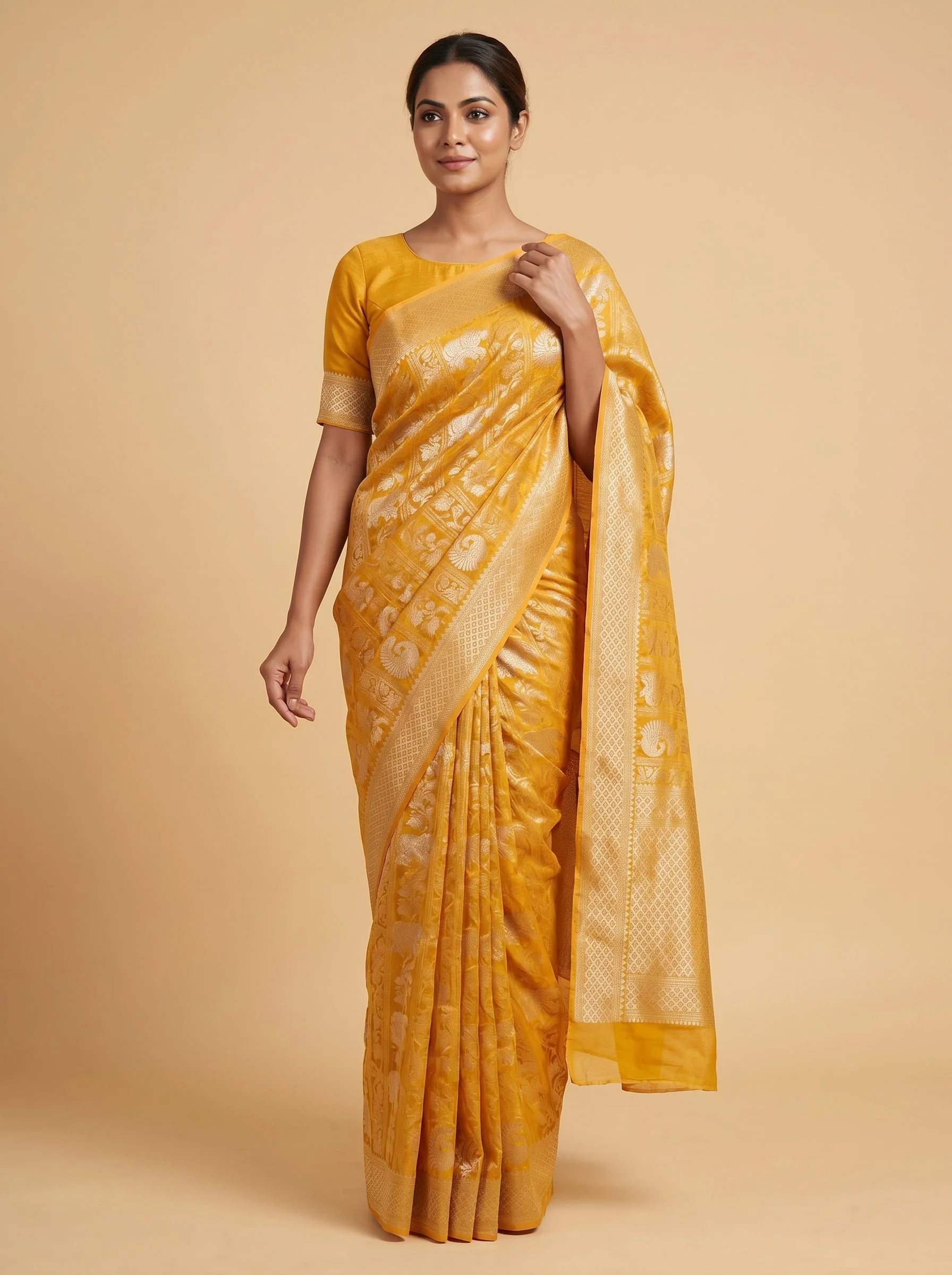 Orange Vibrant Tone Handloom Saree