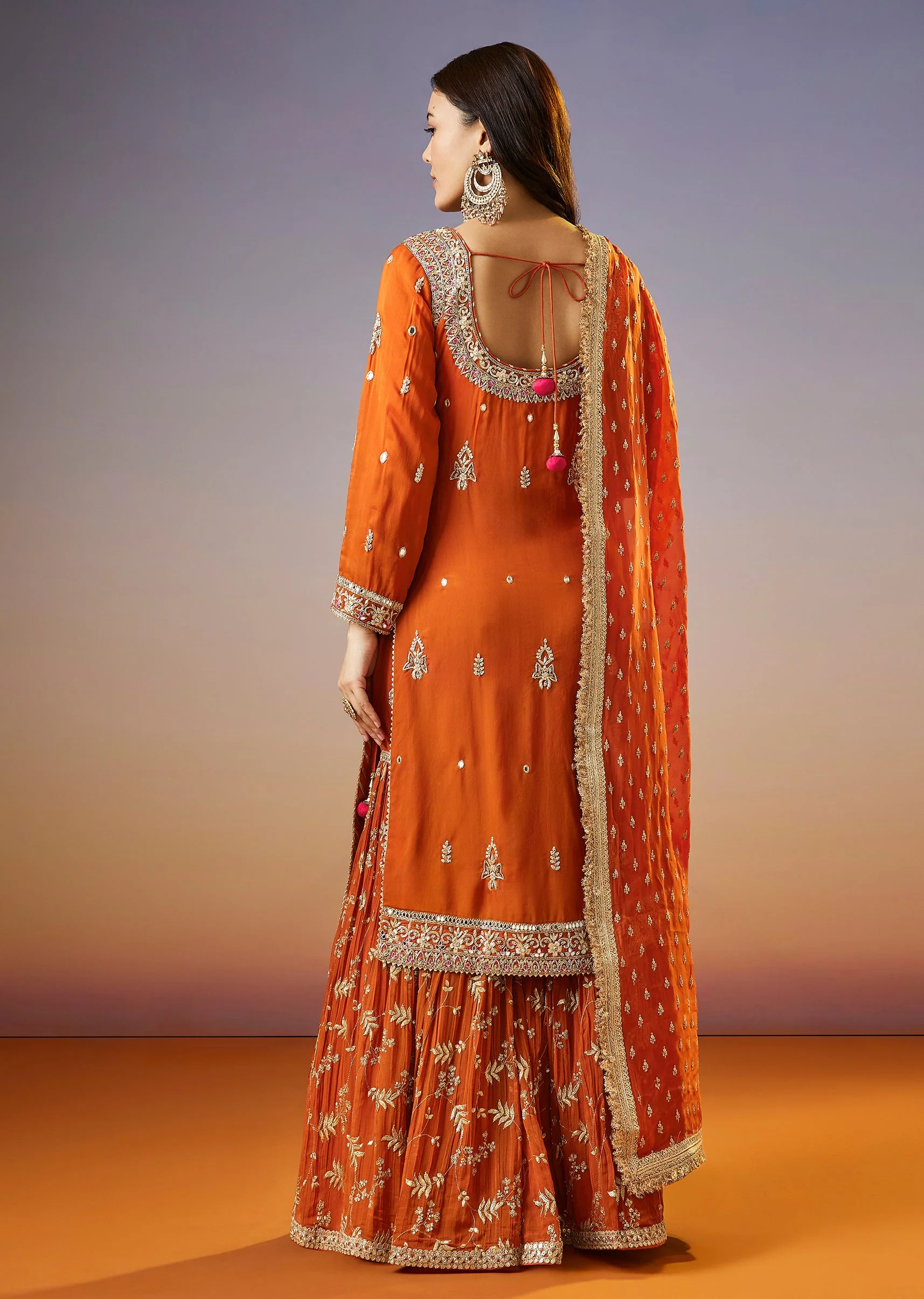 Orange Zardosi Sharara Suit With Organza Dupatta - Image 5