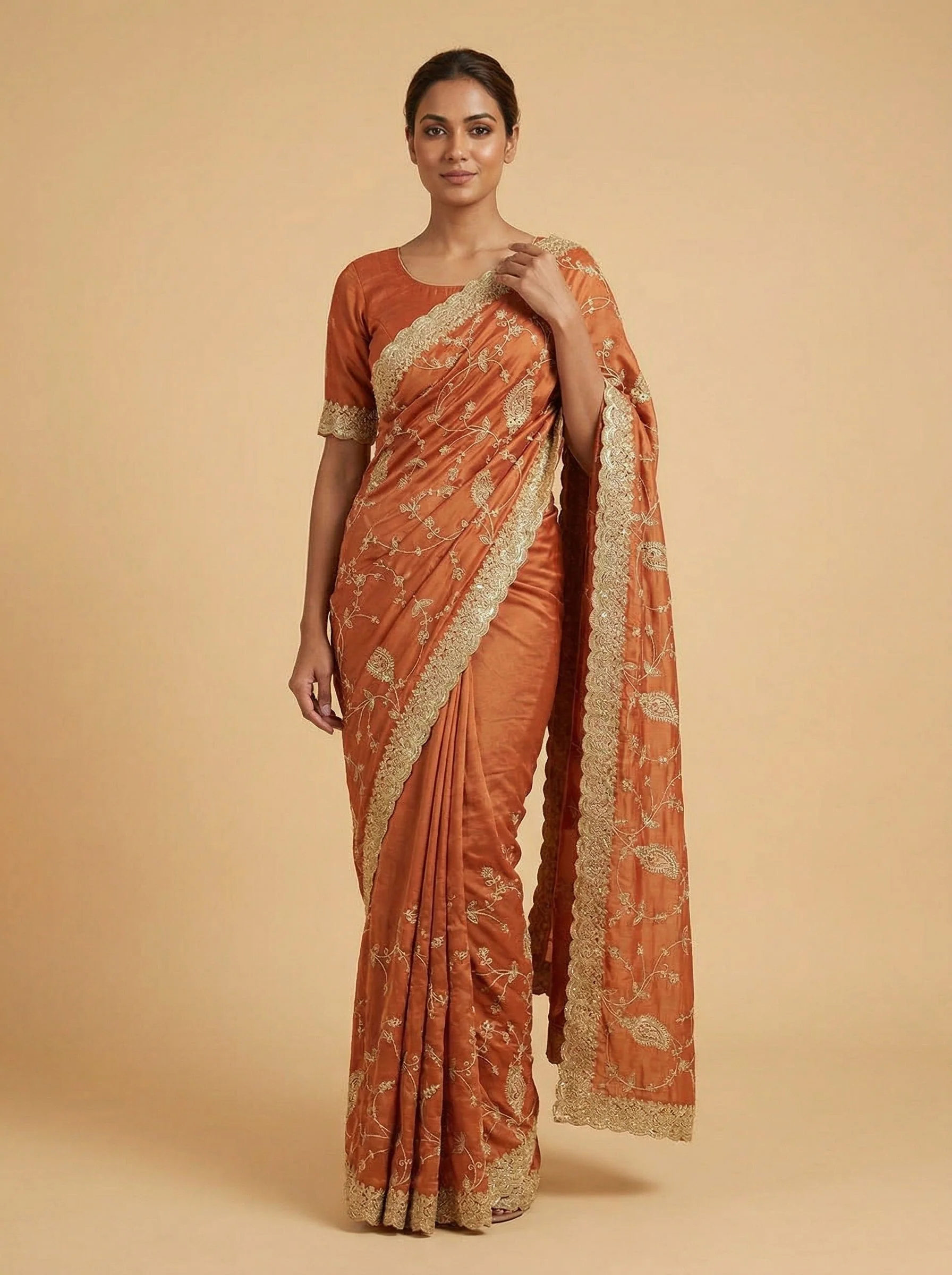 Orange Zesty Embroidered Saree