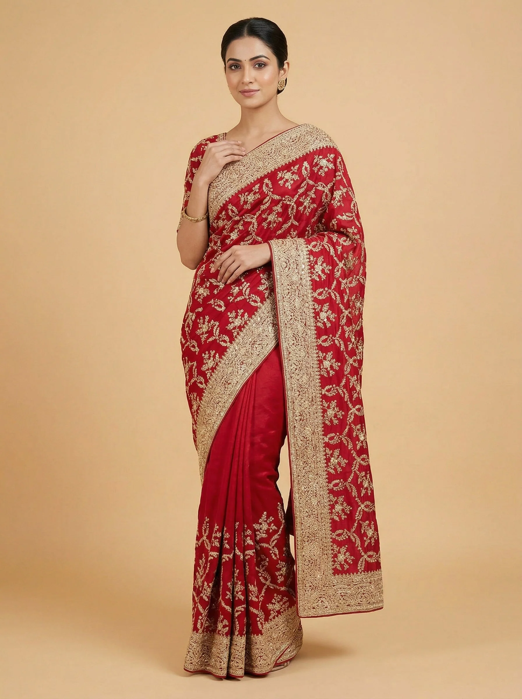 Oxblood Marron Embroidered Saree