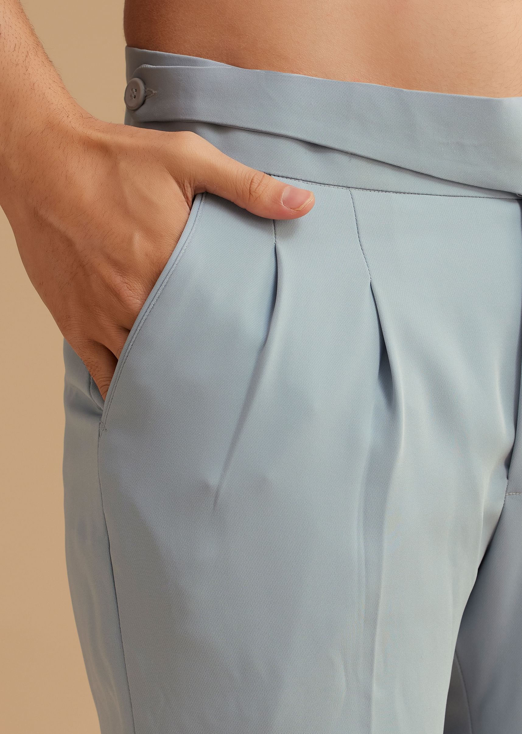 Pale Blue Cotton Satin Tuxedo With Cut Dana Embellishments - Image 8